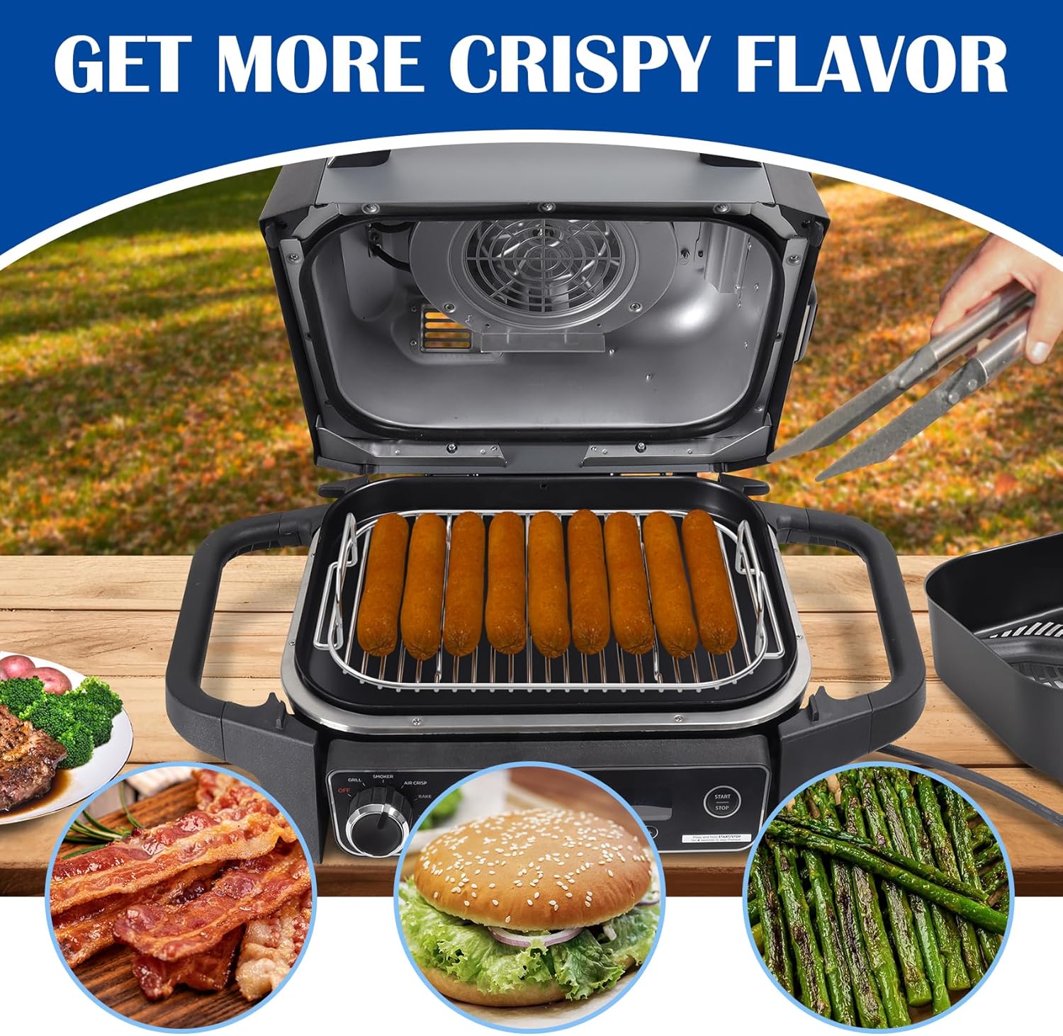 SafBbcue Combo Crisper Basket & Smoke Rack for 7 in 1 Ninja Woodfire OG700 Series Outdoor Grills, XSKCRSPBKT Air Fryer Basket and Roast Rack for Ninja Woodfire Grill OG701 OG751 Accessories, Non-Stick