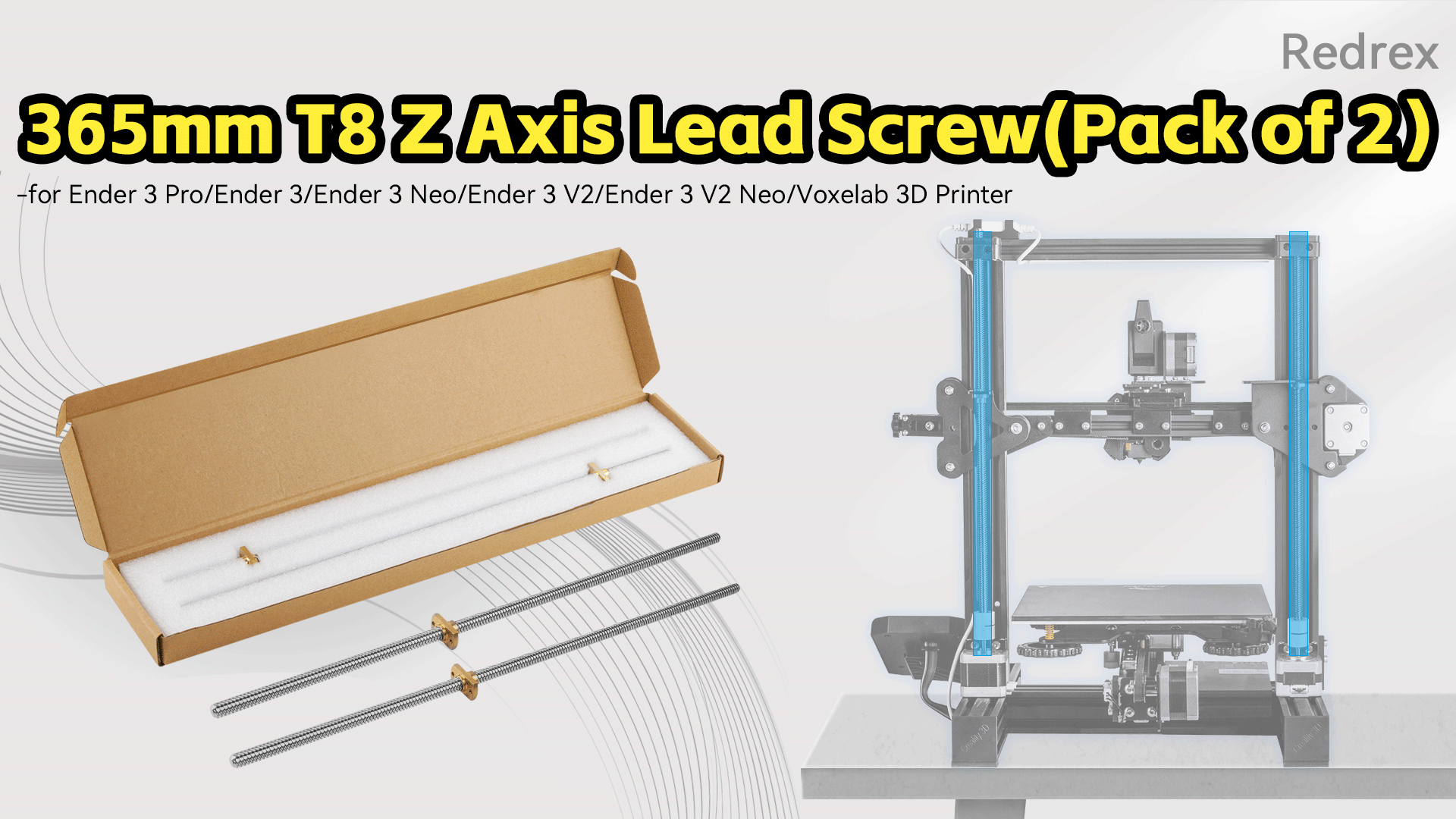 Redrex 365mm T8 Z Axis Lead Screw Z Rod Stainless Steel