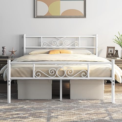 Miniatura 62 de Topeakmart Base de cama clásica de metal de 13 pulgadas con cabecero, base de colchón, plataforma de cama, base de cama con listones, tamaño Negro