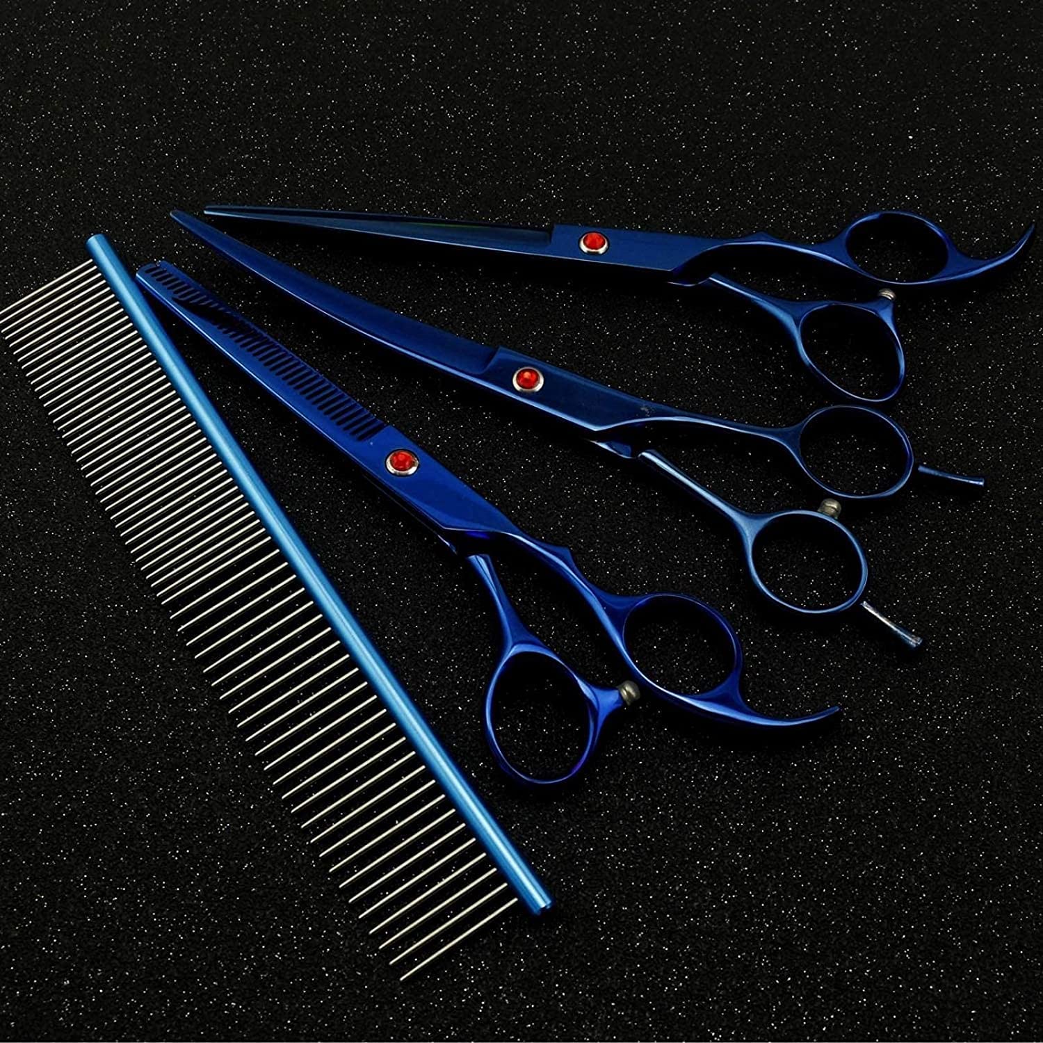Tijeras Peluqueria Canina, Conjuntos de tijeras de perros profesional de acero inoxidable Traje de corte de casas Tijeras de adelgazamiento curvas con peines