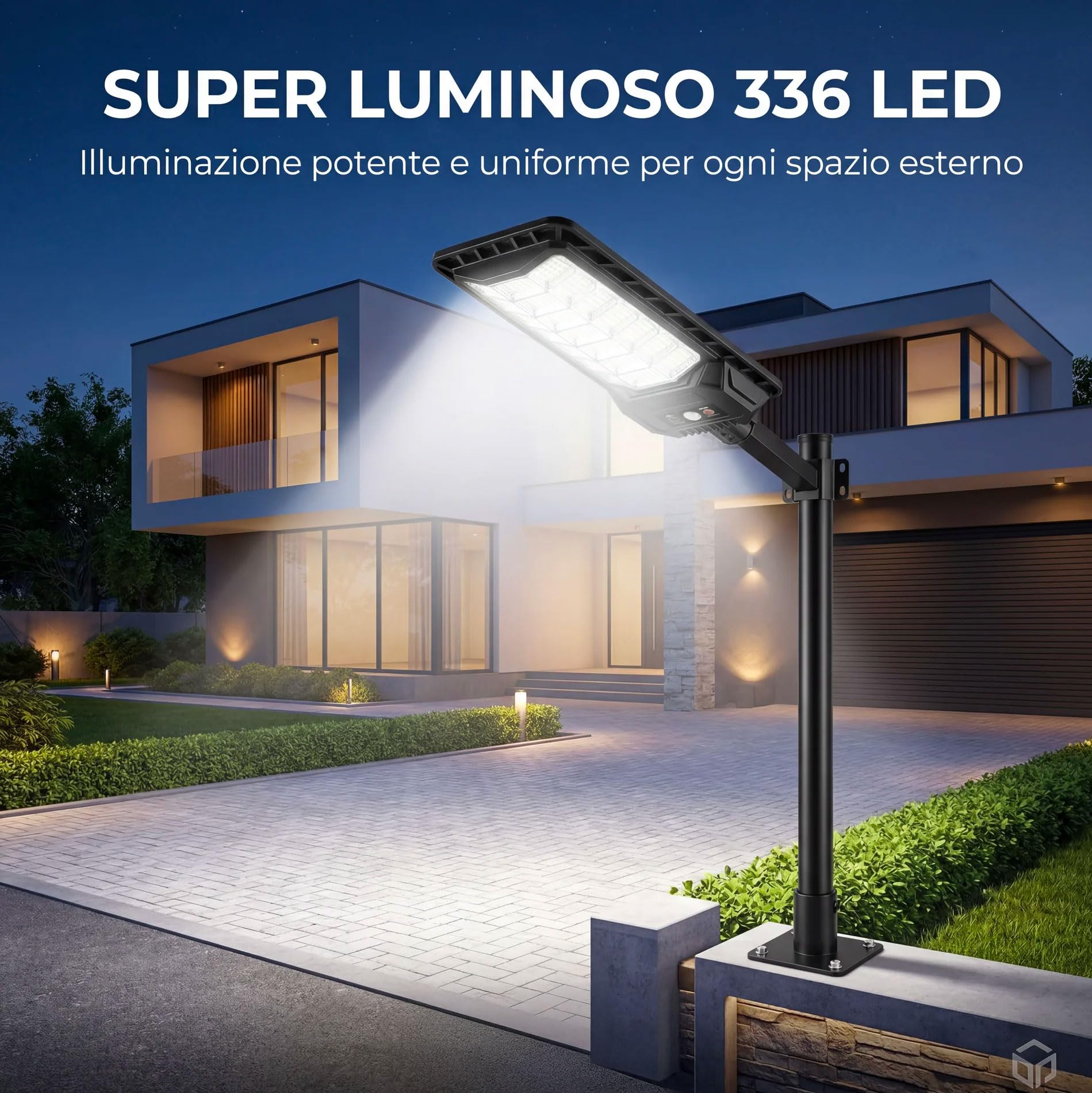 081 Store - 2 PEZZI Lampione Solare 2000W 336 LED da Esterno con Sensore Movimento e Crepuscolare, IP65 Impermeabile, Pannello Monocristallino, Batteria Litio 12h, Luce Solare per Giardino