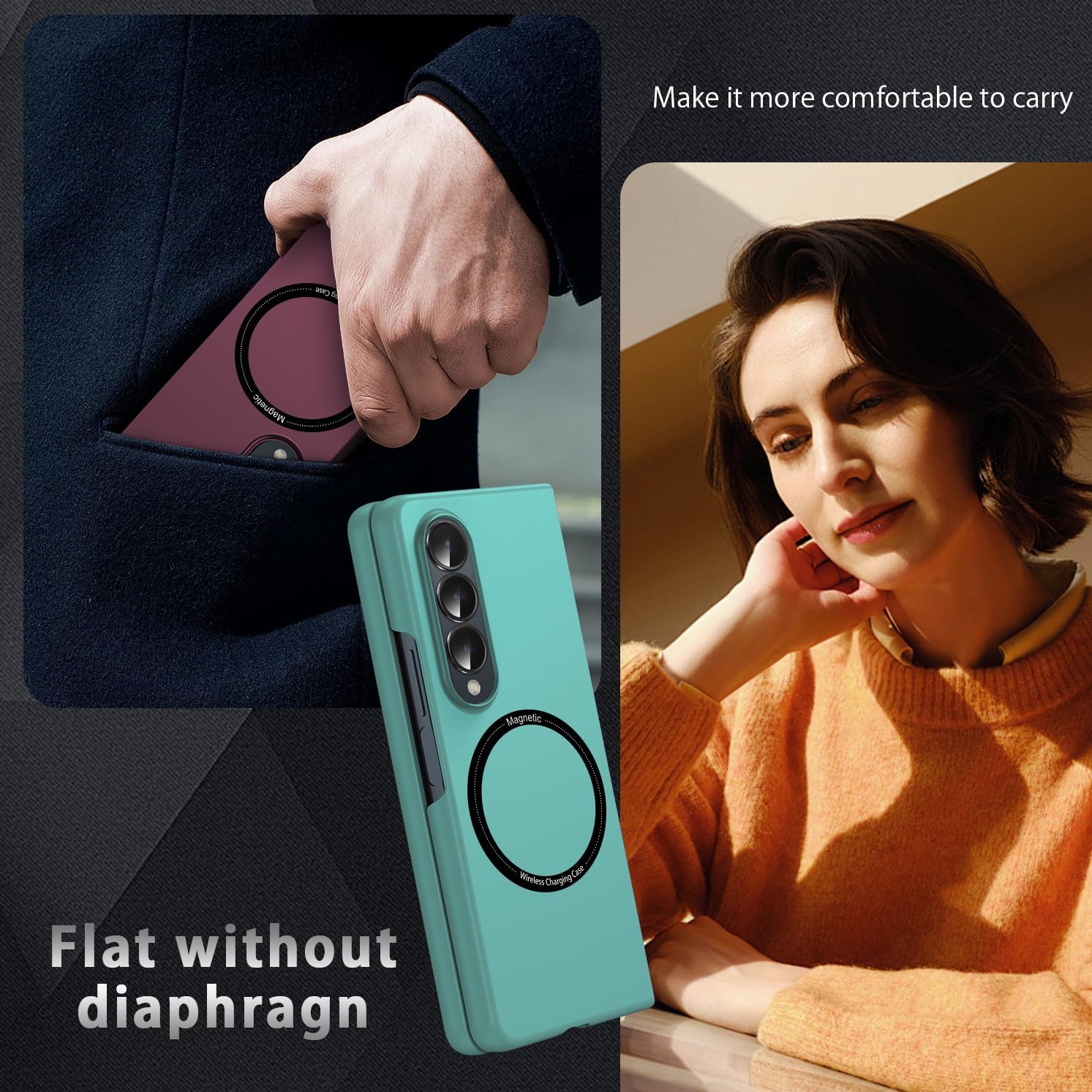 Magnetic for Galaxy Z Fold 6 5G Case,Lightweight,Slim Fit Drop Protection Rugged Shockproof Cover for Samsung Galaxy Z Fold 6 5G, Hard PC Shockproof Protective Phone Sky Blue 18-Z Fold6-03