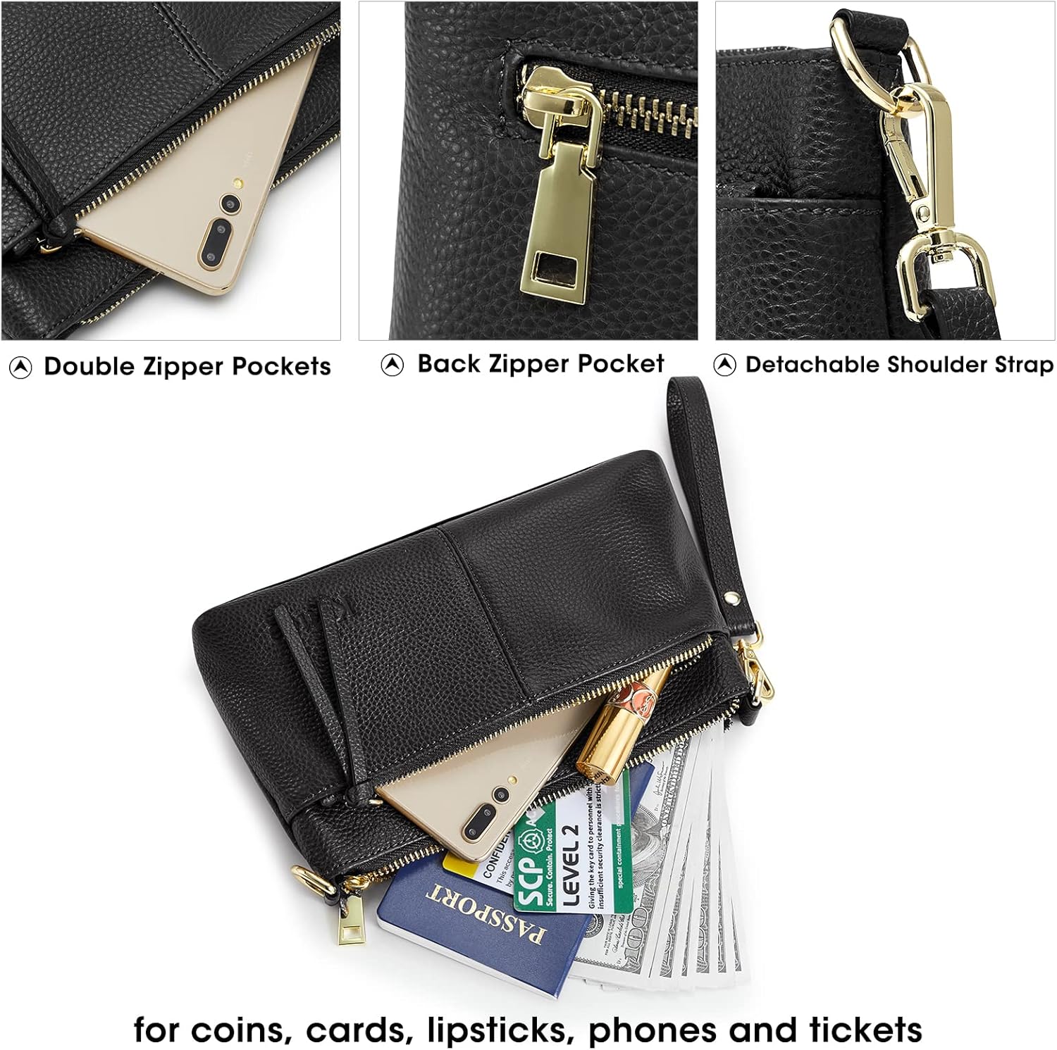 Kattee Leather Crossbody Bags for Women, Small Wristlet Purses for Women - Image 5