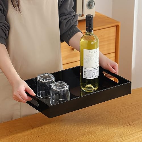 Miniatura 7 de Bandeja acrílica negra de gran tamaño con asas, 12 x 20 pulgadas, a prueba de derrames, bandejas decorativas para encimera para otomana, mesita de