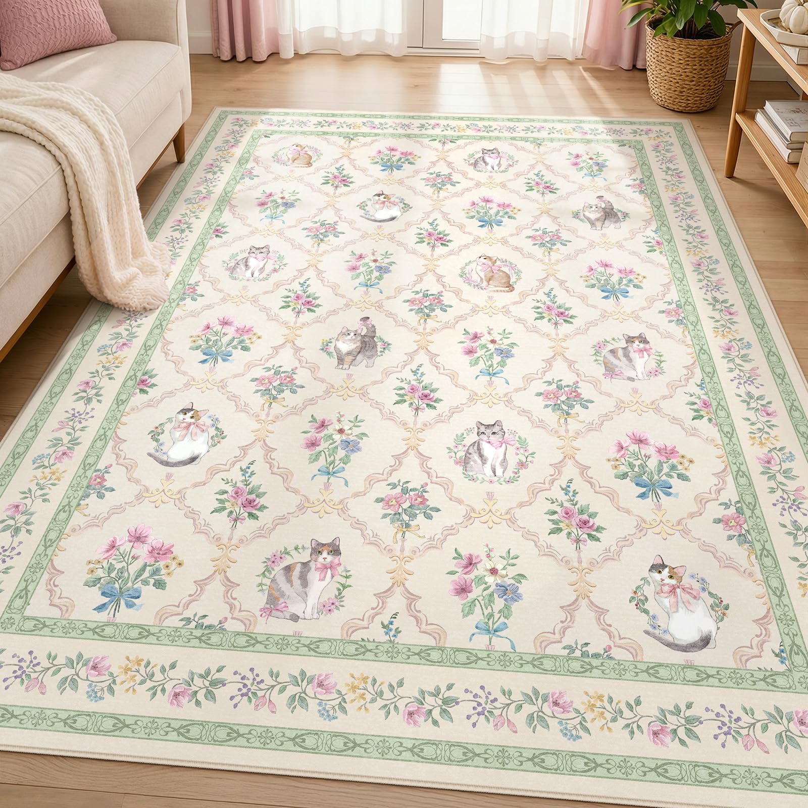 Cute Cat Door Mat - Pink Floral Rug -22 Cute Cat Door Mat - Pink Floral Rug -22