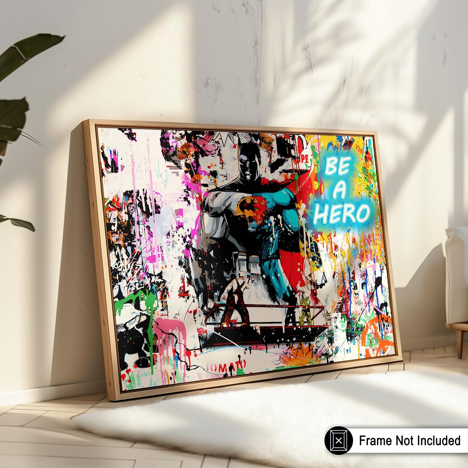 Poster Master Be A Hero Poster - Superhero Print - Abstract Art - Modern Artwork - Nursery Illustration - Colorful Design - Great Kid's Room or Playroom Wall Decor - 8x10 UNFRAMED Wall Decor