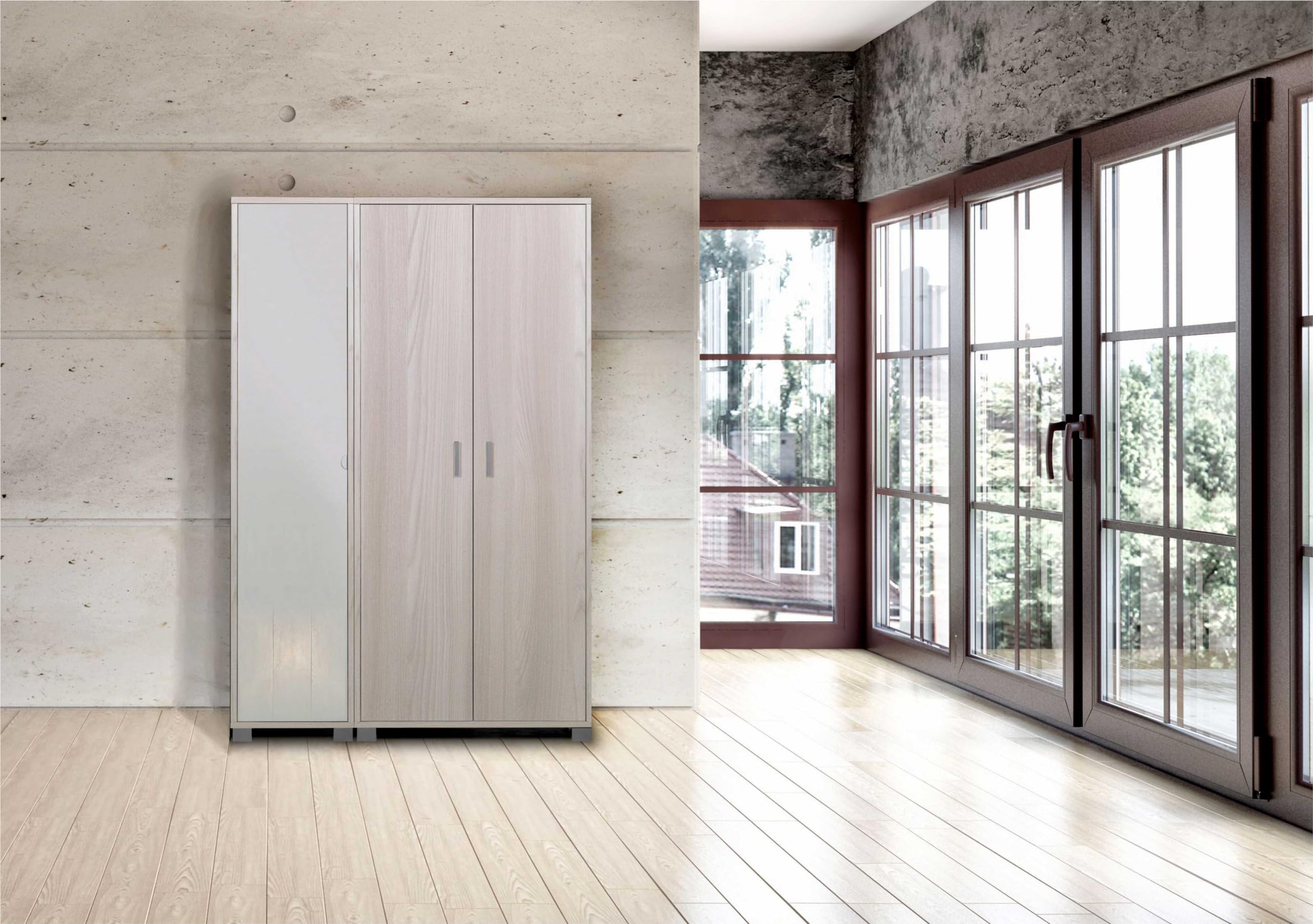 Mondo Viro Colonne 1 porte miroir "Mirror1" meuble en bois 43 x 29 cm 190 h (Noyer Stelvio/Miroir Naturel)