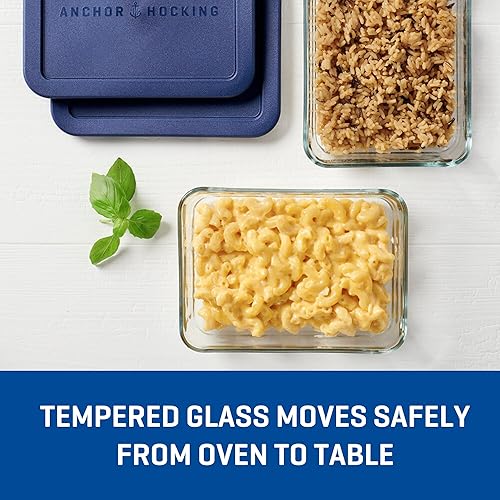 Miniatura 3 de Anchor Hocking SnugFitTM Contenedores rectangulares de almacenamiento de alimentos con tapas (4 piezas, 3 tazas, azul marino, aptos para horno)