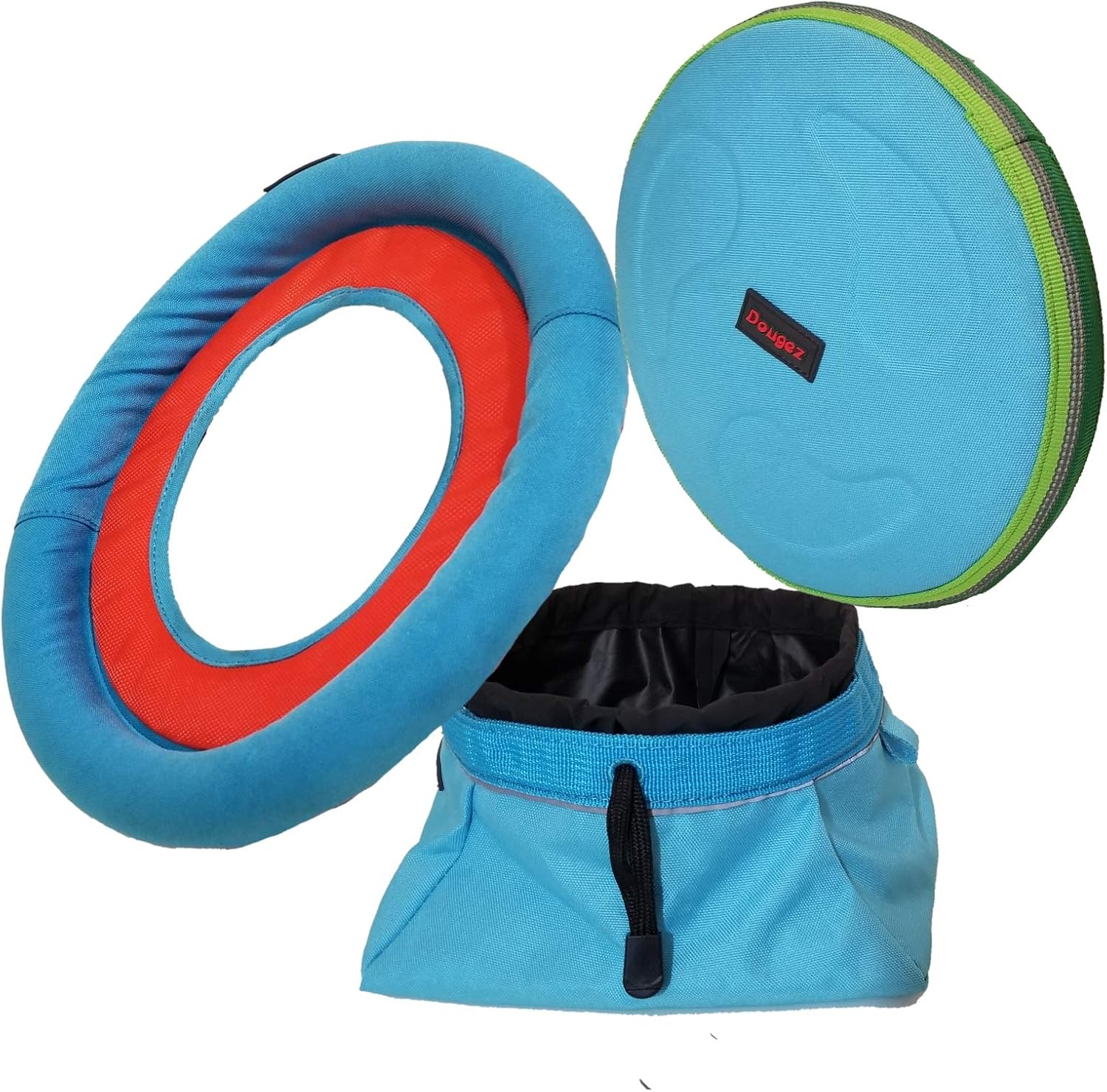 Mr. Peanut's 3 Piece Flying Disc, Ring Toss & 68oz Collapsible Travel Water Bowl, Durable, Chewproof, Weatherproof