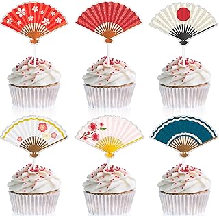 18pcs Sakura Folding Fan Cupcake Set Japanese Theme Happy Birthday Decorations, Boys and Girls Birthday Party, Baby Shower or Japanese Theme Party Sakura Folding Fan Decoration Supplies. LIANGSS