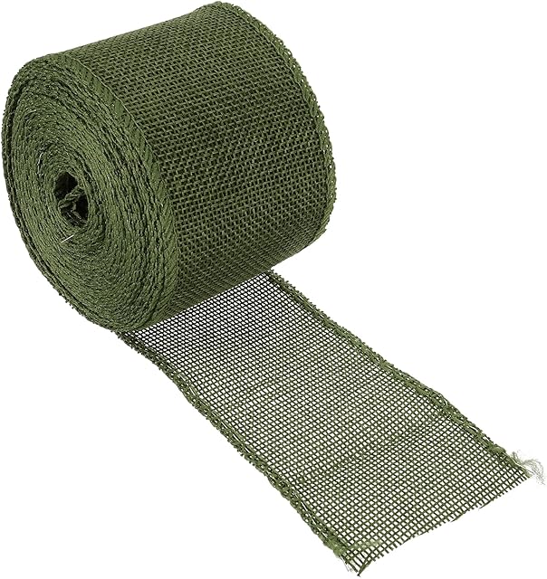 PATIKIL 2.36 Inch Wide 5.47 Yards Burlap Fabric Ribbon, 1 Pack Wired Jute Crafts Roll for Party Home DIY Wrapping Decoration Green