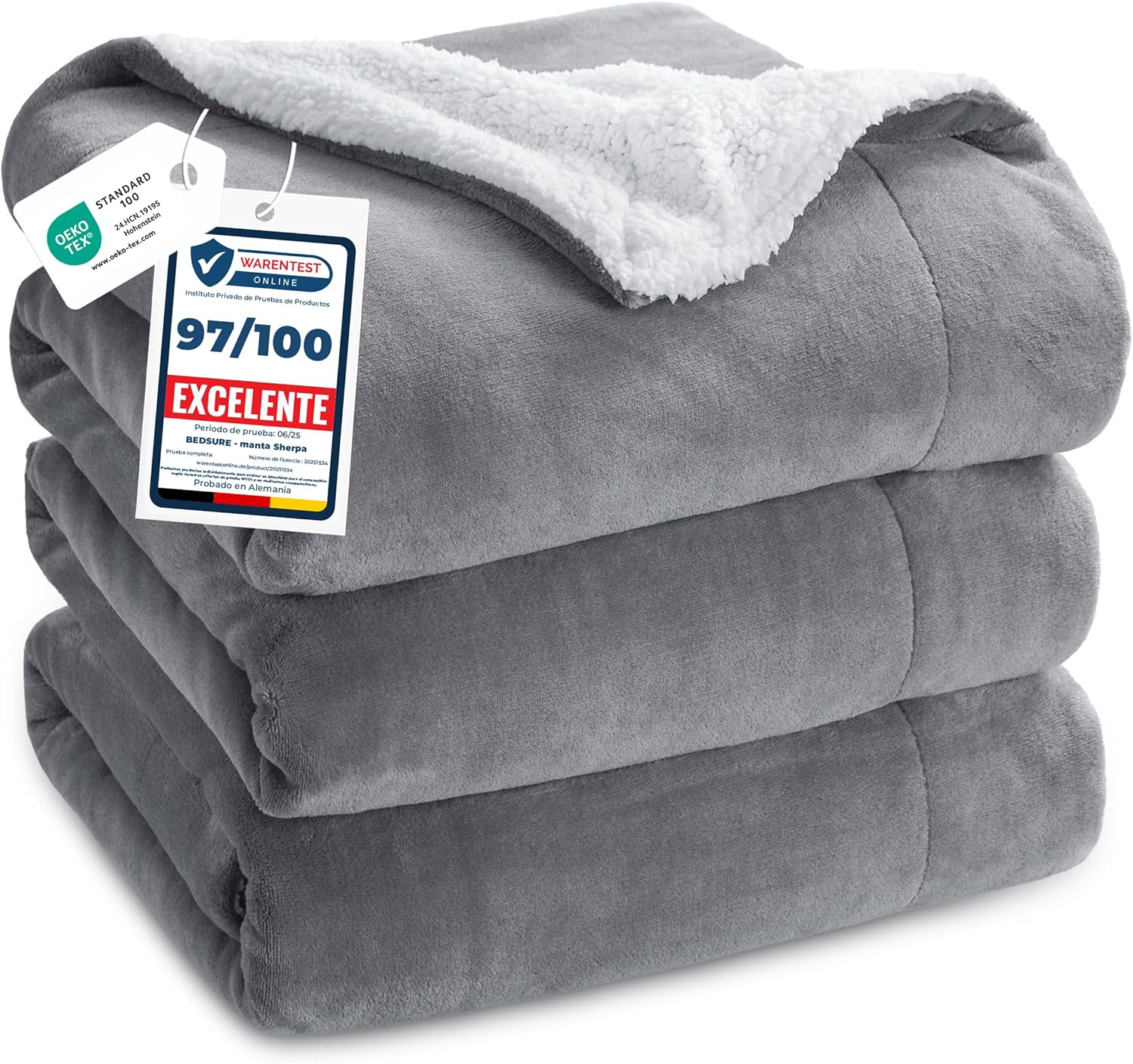 manta: Bedsure Polar Fleece Sofa Blanket Winter – Large Soft and Warm Blankets for Bed and Sofa, Reversible Flannel and Sheepskin Fleece Blanket, Thick Sherpa, Cozy, XXL 220 x 240 cm, Grey