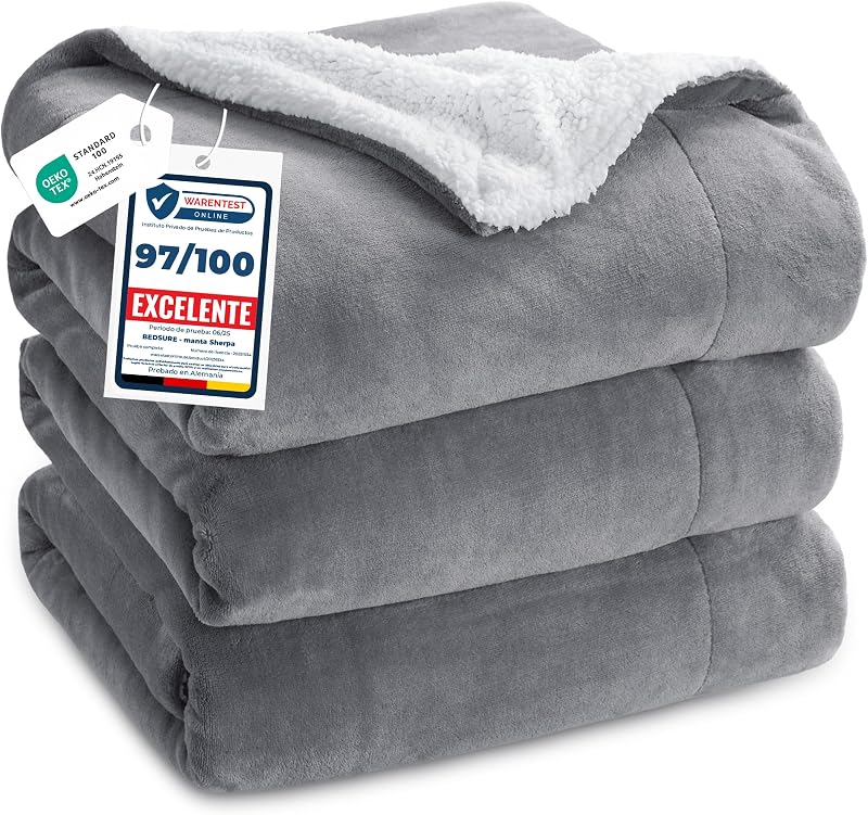 Manta Bedsure sherpa reversível 220 × 240 cm, cinzento