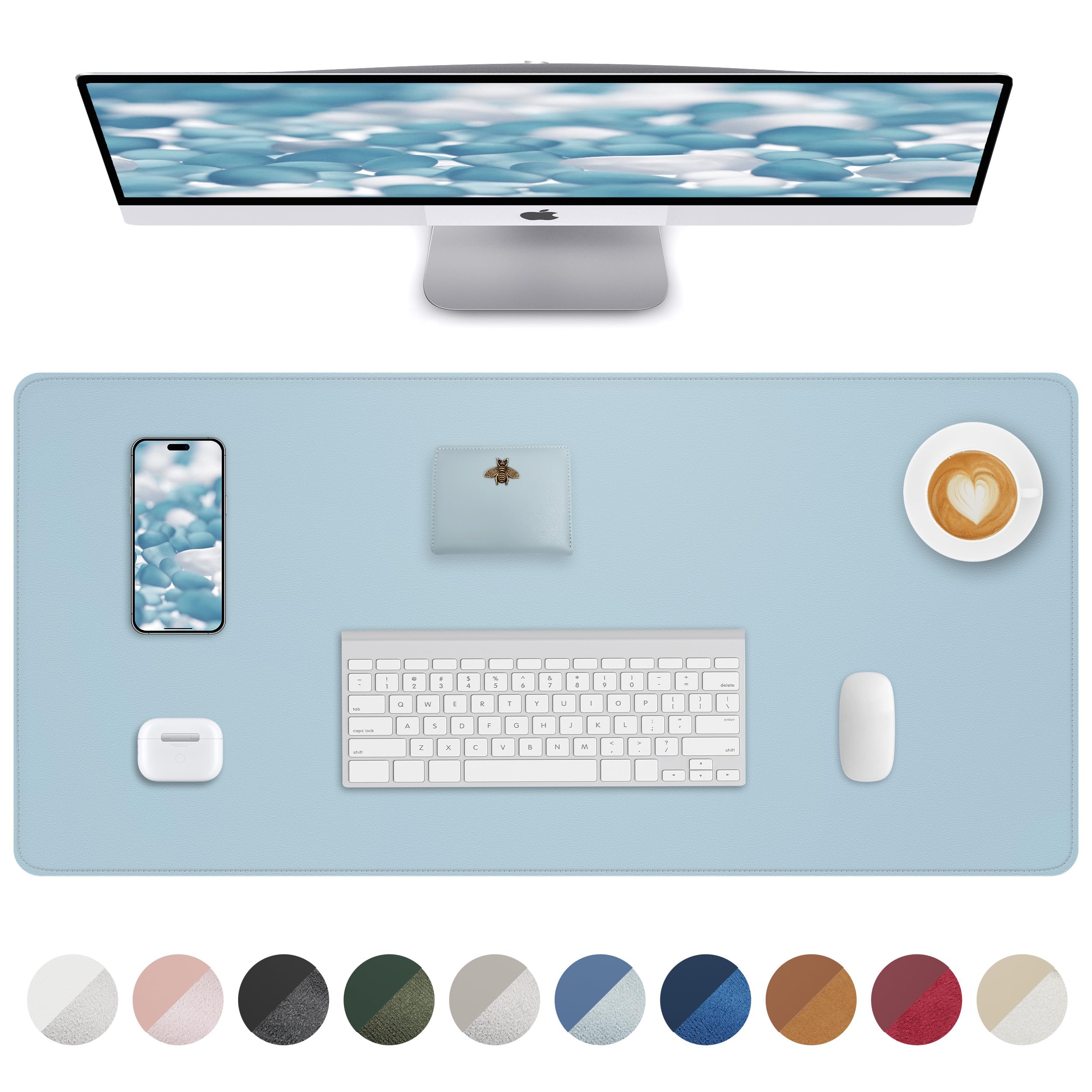 Leather Desk mat Protector,Mouse Mat,Non-Slip PU Leather Desk Blotter,Laptop Desk Pad,Waterproof Desk Cover mat for Office and Home (90 x 43,Light Blue) โ image 1
