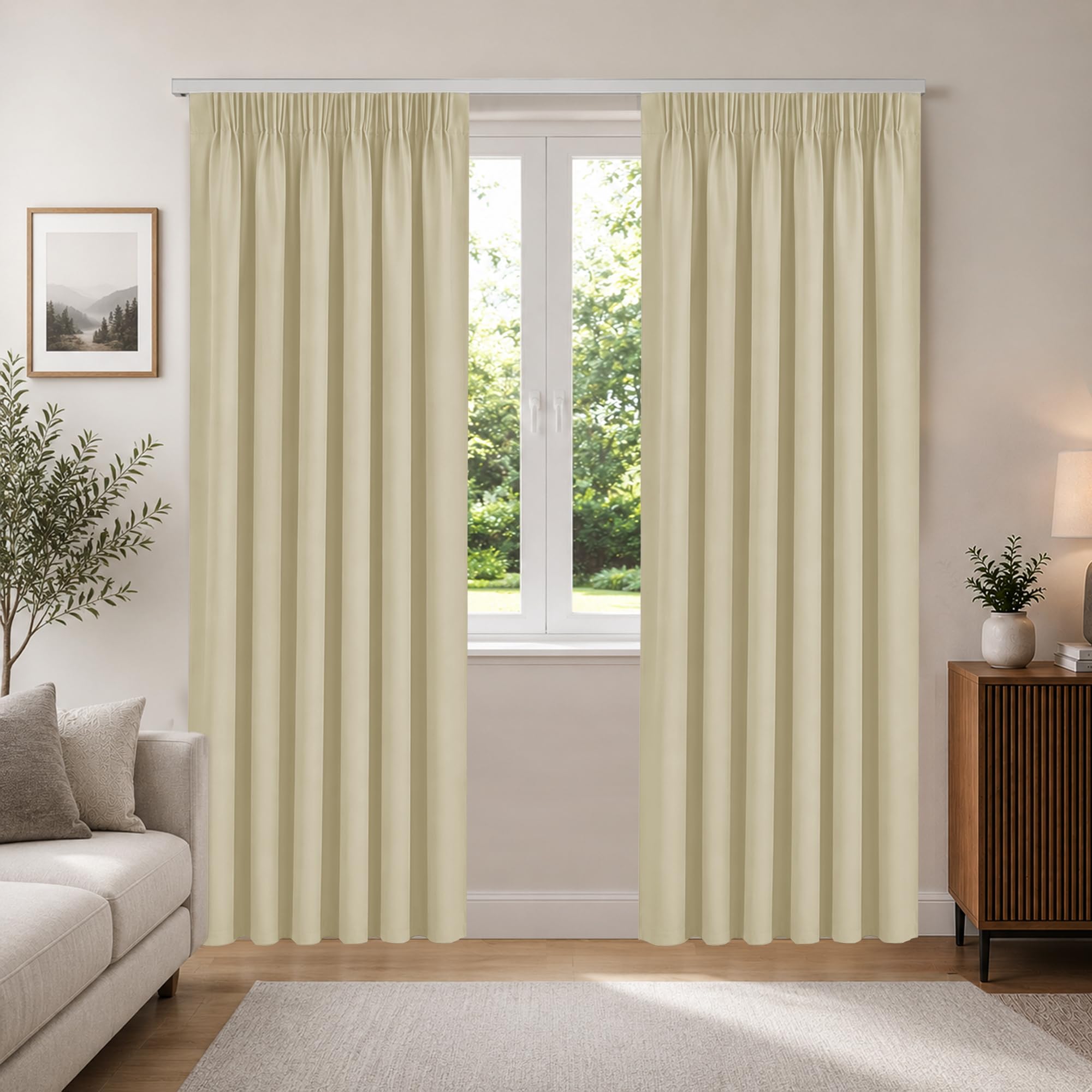 Aspire Homeware Cream Super Soft Pencil Pleat Curtains 66X84 Inch Drop Thermal Insulated Energy Saving Curtain Tape Top Door Curtains For Living Room 2 Panels With Tiebacks
