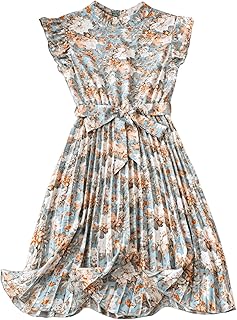 Women's Floral Print Ruffle Cap Sleeve Short Dress Belted Pleated Casual Dresses - Buy now