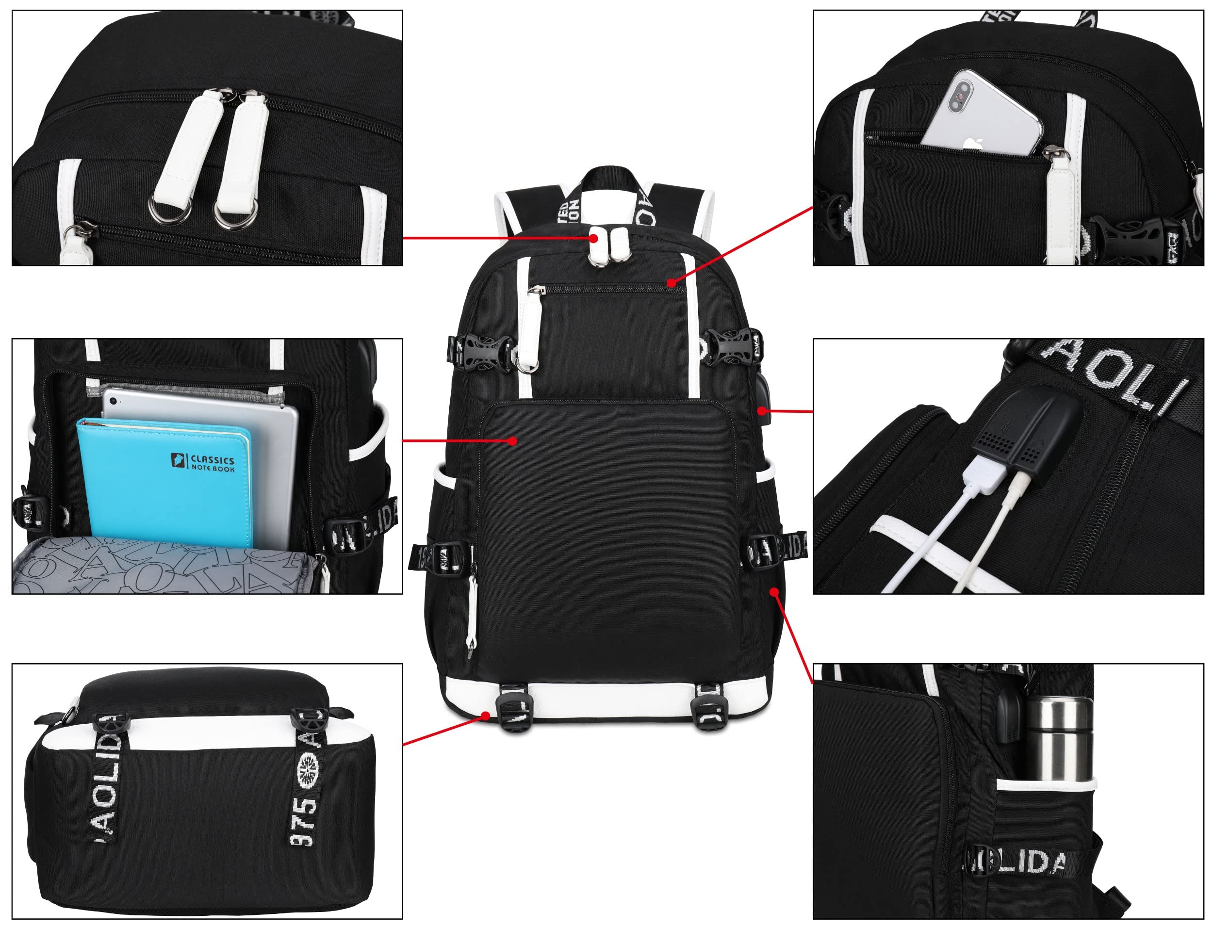 Roffatide Anime Demon Slayer Zaino per laptop stampato con porta di ricarica USB e porta per cuffie