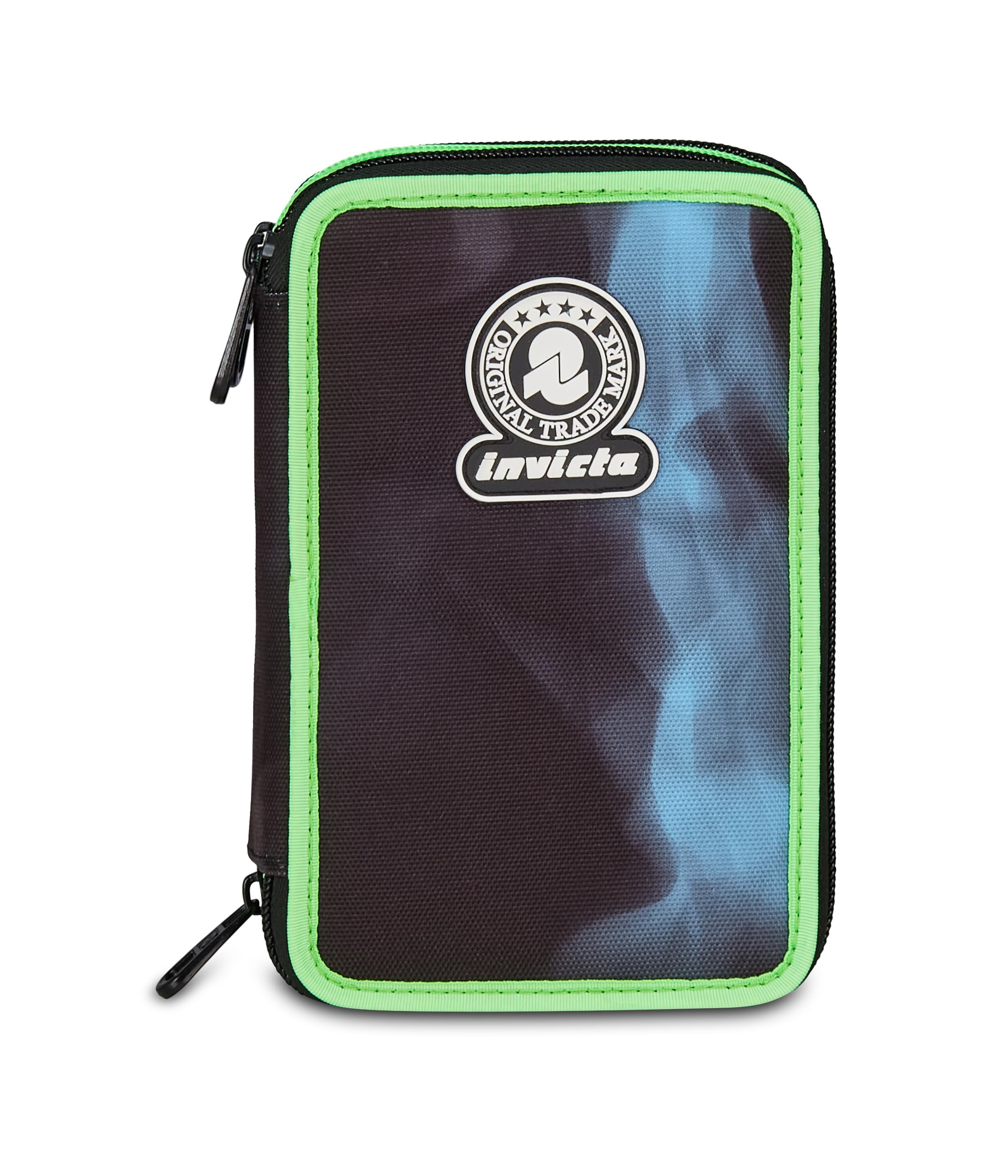 Invicta Schulmäppchen mit 3 Reißverschlüssen, Fantasy, Blau, Stiftehalter, Dreifachfach, komplett mit Stiften, Bleistiften, Farben, Zubehör Rucksack, Grundschule, Kinder, blau, Modern