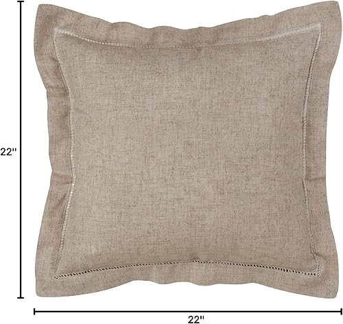 Miniatura 10 de SARO LIFESTYLE Toscana Collection - Almohada de mezcla de lino con dobladillo y relleno de poliéster, 18 x 18 pulgadas, natural