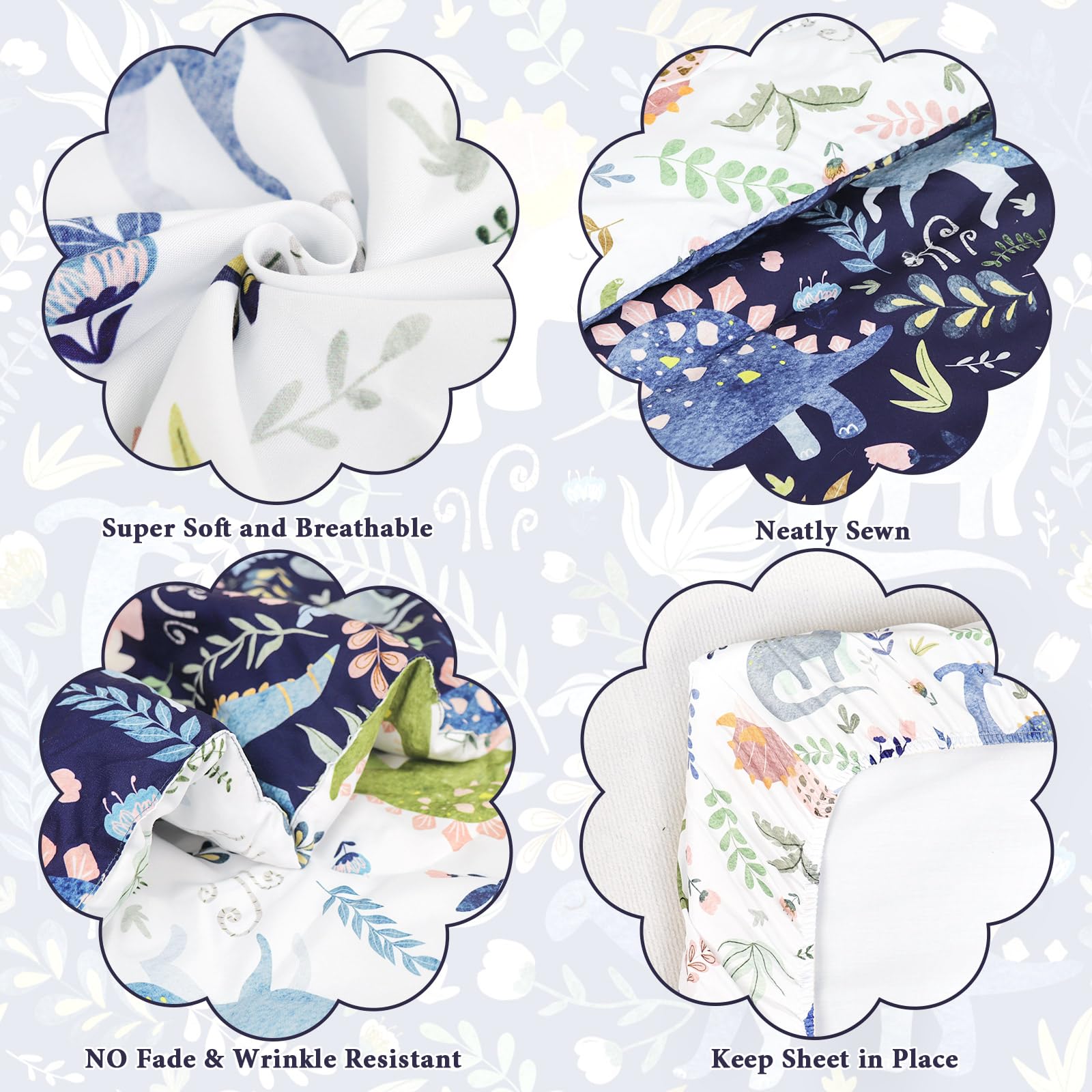 Pea Pod Parure de lit 4 pièces avec motif dinosaure pour garçon, parure de lit pour enfant de qualité supérieure comprenant un drap plat, un drap-housse, une couette, une taie d'oreiller enveloppe,