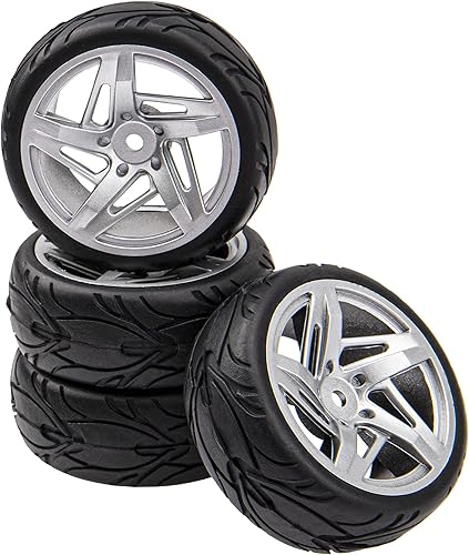 Llantas hexagonales de 5 radios de 0.472 in y neumáticos de goma compatibles con HSP Tamiya HPI Kyosho 1/10 On-Road Touring Car, WLtoys 1/14 144001