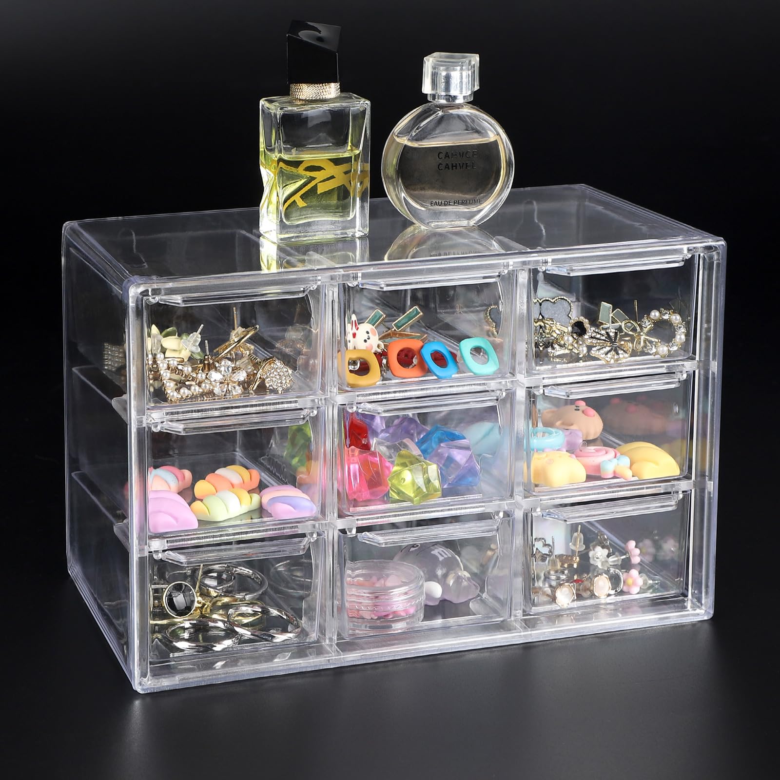 Mini Organizer 7 Cassetti Rempry In Plastica Trasparente - 18x13x33.5 Cm, Piccolo Contenitore Per Scrivania, Cosmetici, Ufficio, Colore Rosa - 4
