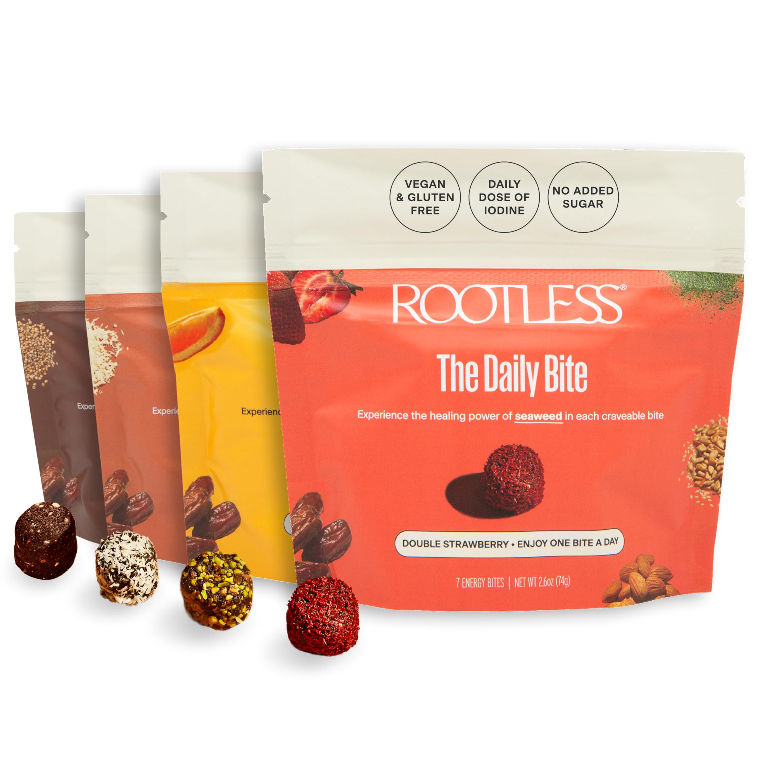 Rootless Mordidas diárias de algas marinhas com iodo, pacote variedade, 28 unidades