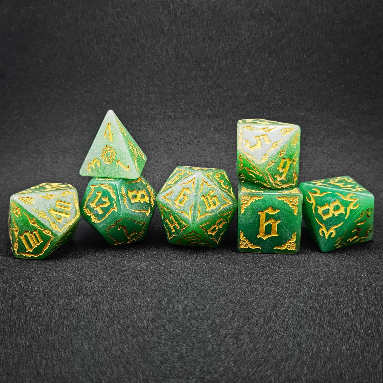 Bescon Giant Fire-Patterned DND Dice Set 1 Inch (25MM) Jade Set, Oversized D&D Dice Set for Dungeons and Dragons Role Playing Games