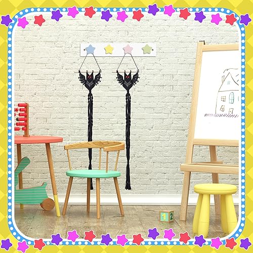 Miniatura 5 de Suzile Perchero de madera para niños, 2 piezas, para colgar en la pared, para toallas, sombreros, dormitorio, sala de juegos, baño, aula, decoración