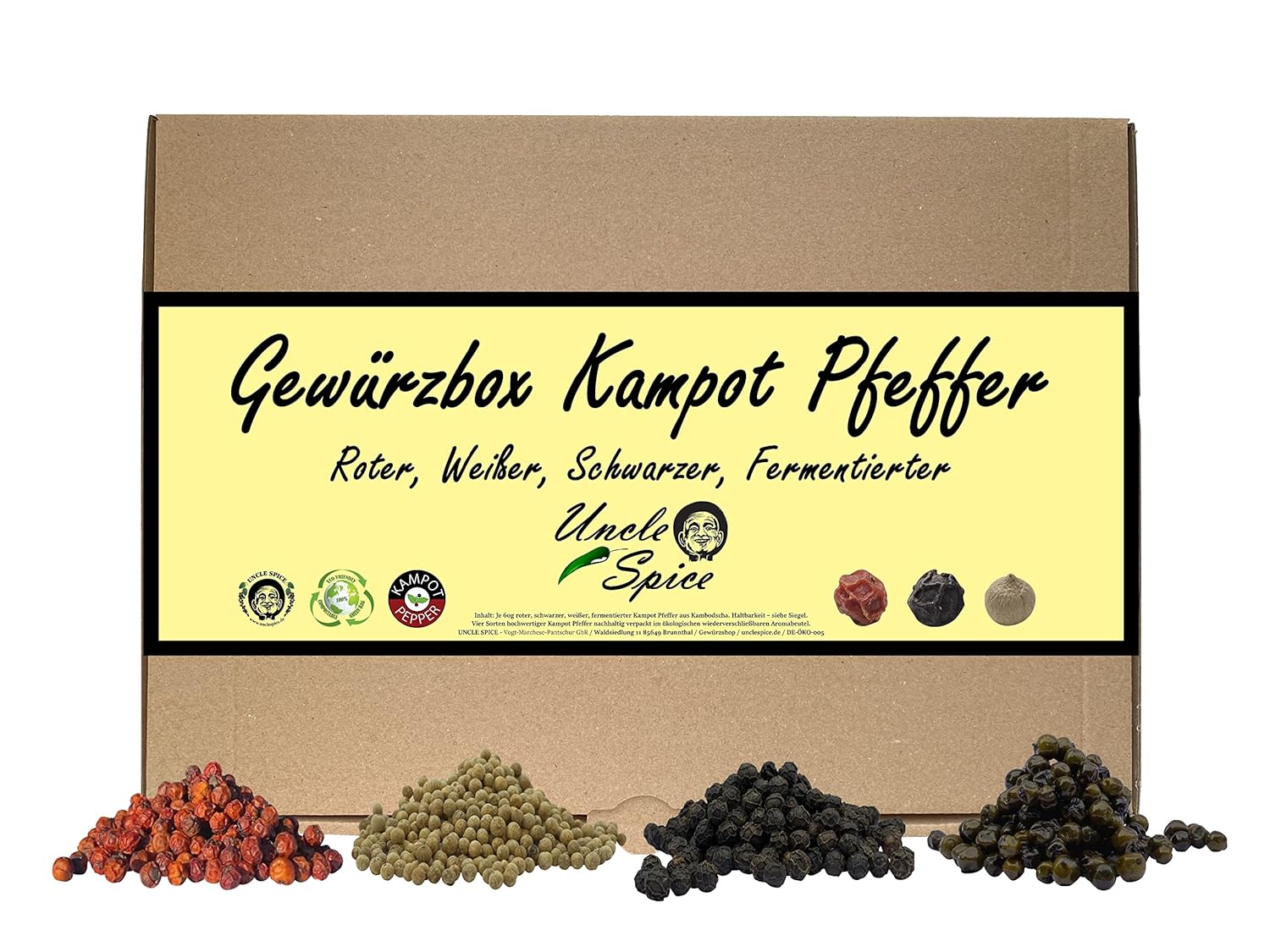 Uncle Spice Kampot Pfeffer Gewürzbox der beste Pfeffer der Welt 4x60g Kampot Pfeffer in den Uncle Spice Kampot Pfeffer Gewürzbox der beste Pfeffer der Welt 4x60g Kampot Pfeffer in den