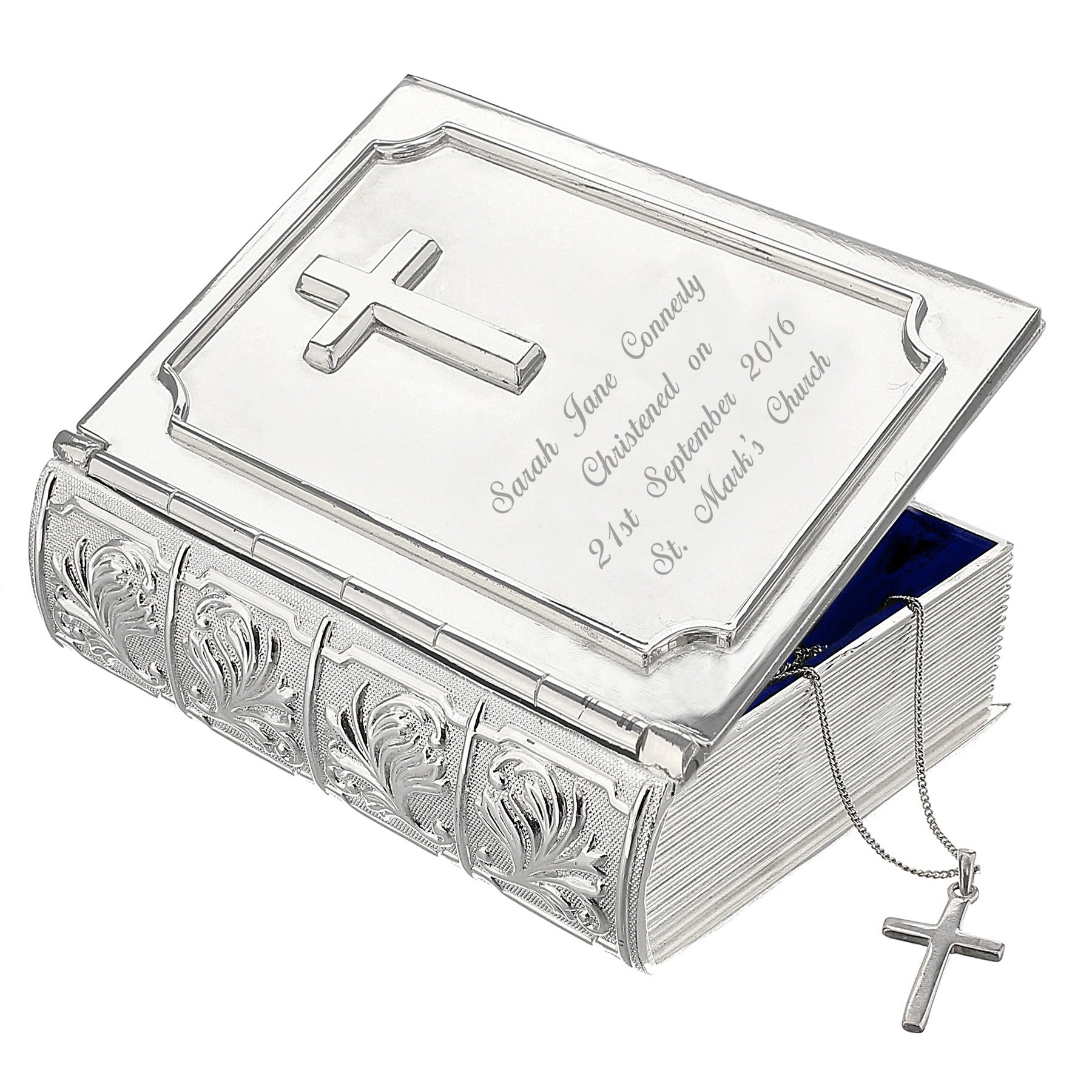 Personalised Memento Company Silver/Blue Personalised Bible Trinket Box