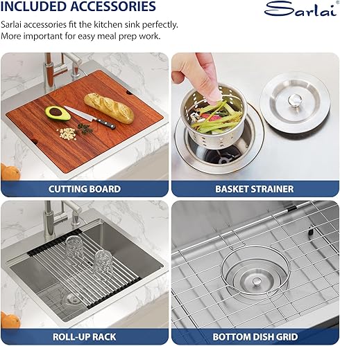 Miniatura 8 de Sarlai Fregadero de barra de 21 gotas de acero inoxidable - Fregadero de cocina de 21 x 20 pulgadas, estación de trabajo de montaje superior, acero