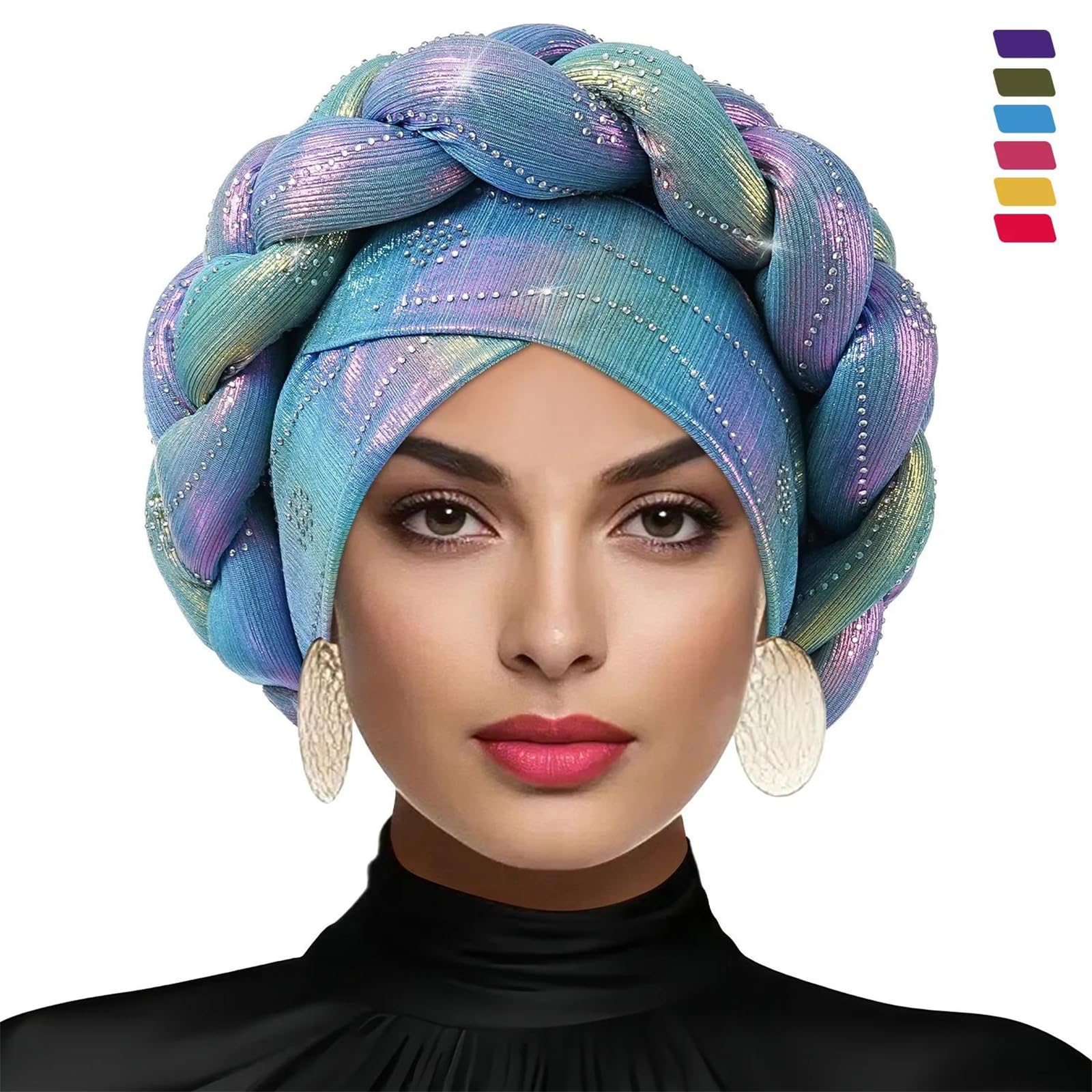Cappello turbante automatico pre-legato da donna con treccia avvolgere la testa per matrimoni e stile hijab formale copricapo Gele
