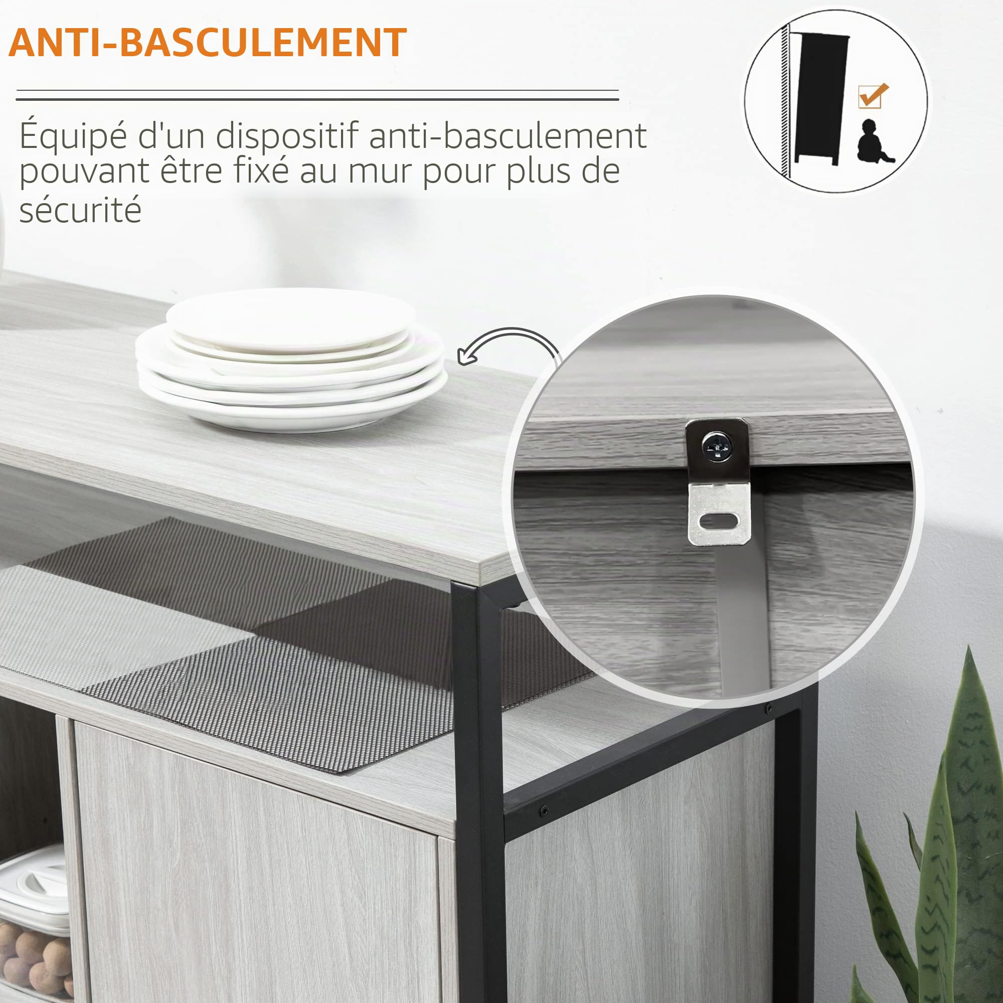 HOMCOM Buffet de Cuisine Moderne avec 2 Portes Gris Clair