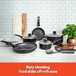 BELLA Cookware Set, 12 Piece Pots and Pans with Utensils, Nonstick PFOA Free Scratch Resistant Cooking Surface Compatible with All Stoves, Nylon and Aluminum, Black