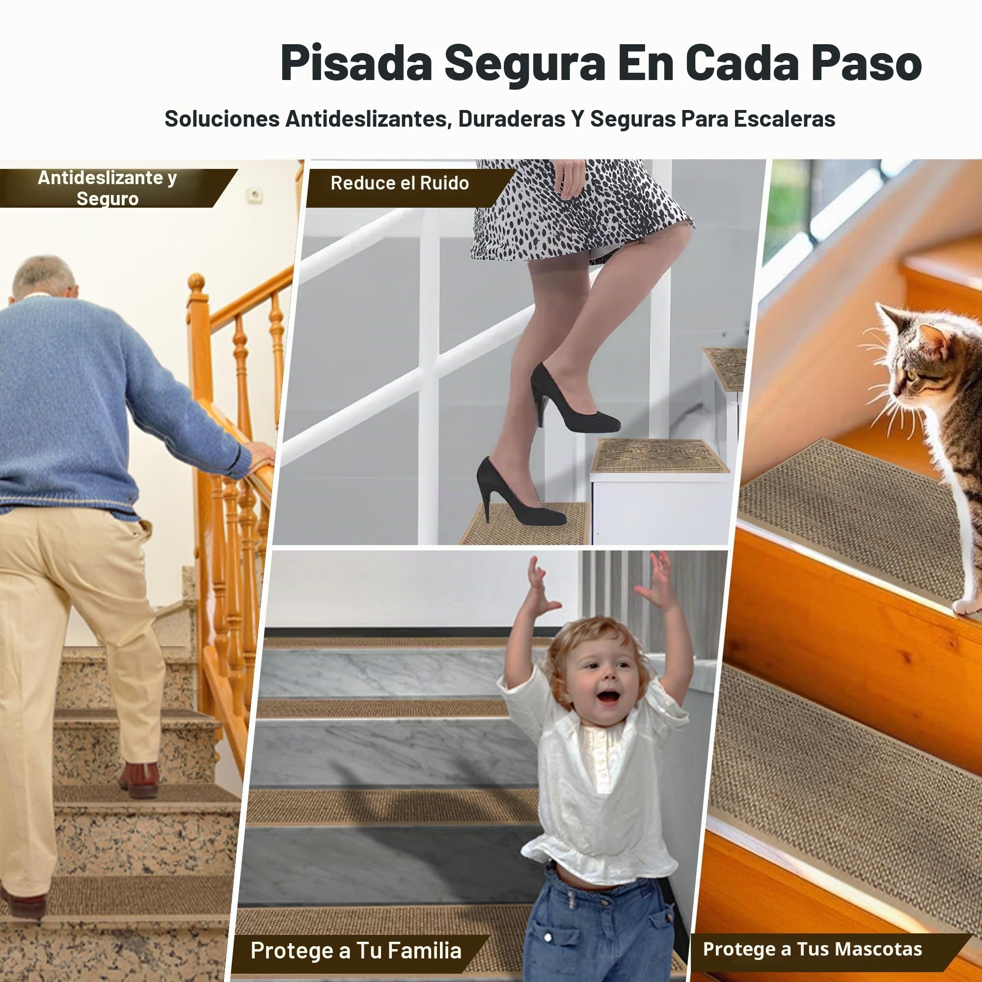 Antideslizantes para Escaleras, 20cm*76cm 15pcs, Alfombra Antideslizante, Alfombrillas para Escalones Interior, Lavable, Reutilizable, Beige