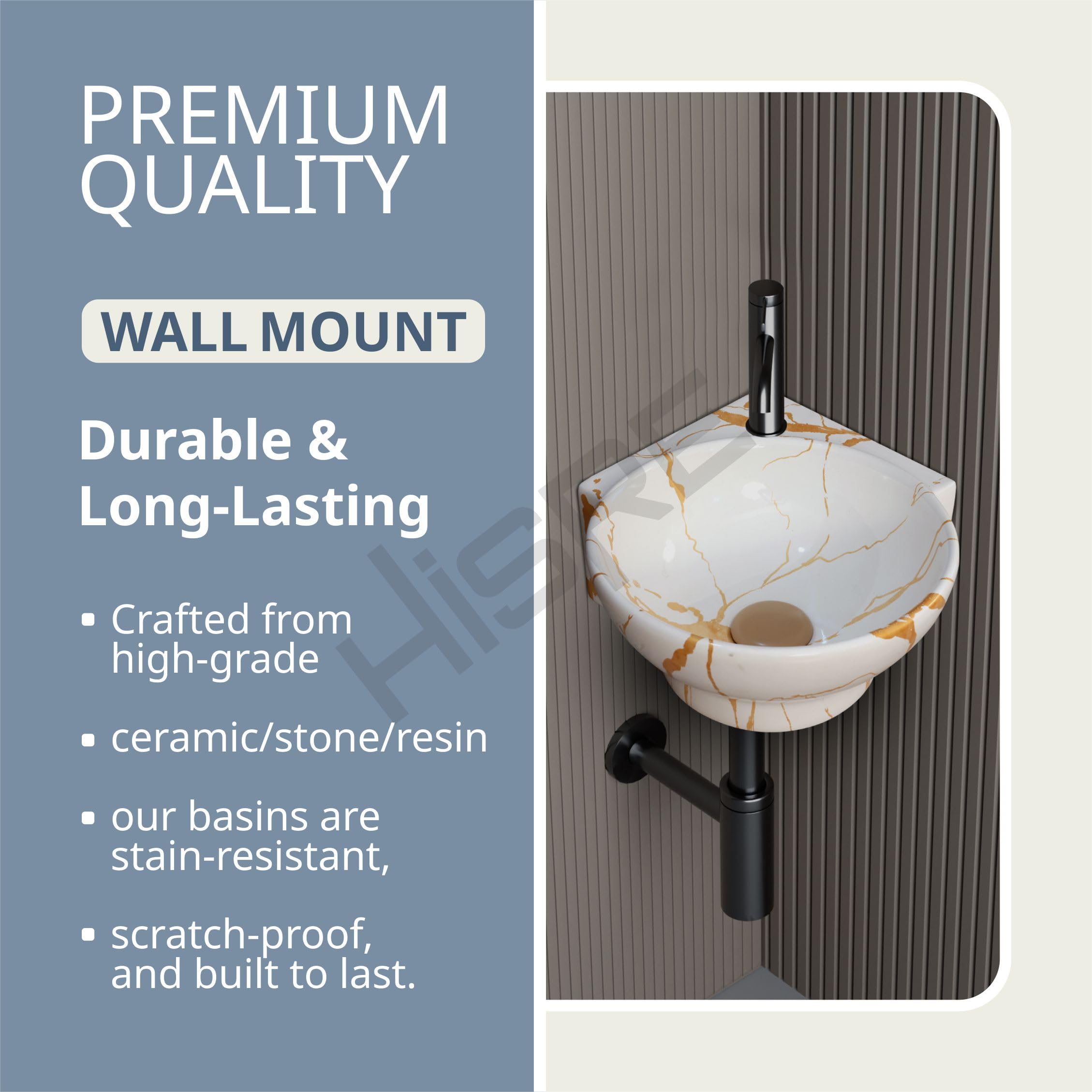 HISRE Wall Mounted Wash Basin for Bathroom | Ceramic Wash Basin Wall Hung Small Corner Wash Basin/Sink (Style - D), photo 5 of 5