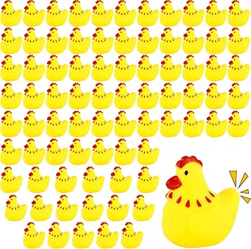 80 Pcs Rubber Chickens Bath Toys Mini Yellow Chicks Squeezable and Squeak Toys Bulk Floating Rubber Chickens for Boy Girl Baby Shower Swimming Pool Birthday Party Favors Gifts