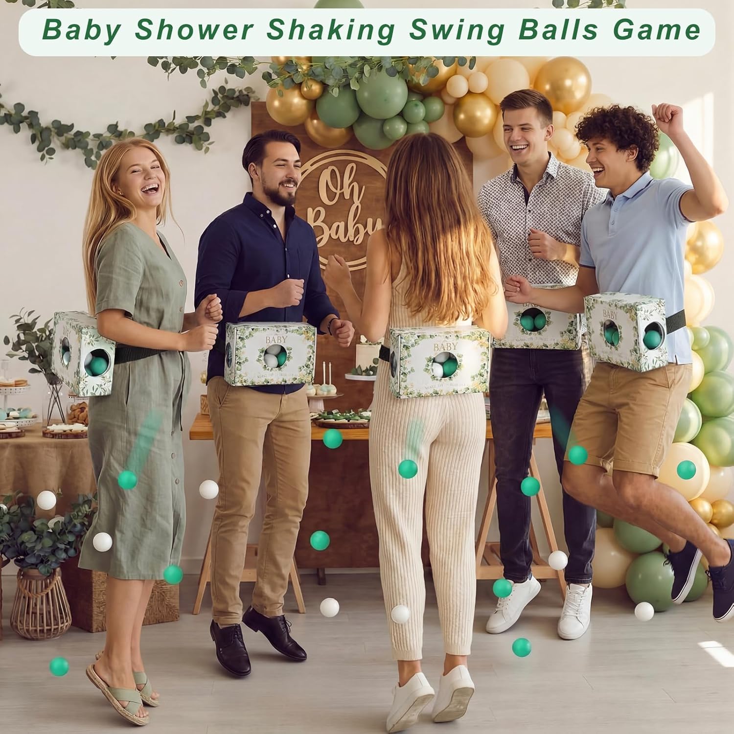 6 Sets Baby Shower Shaking Balls Game Set Novelty Twerk Game Includes 80 Balls Ribbon Eucalyptus Leaf Cardboard Boxes for Bride Baby Shower Bachelorette Wedding Party Favor