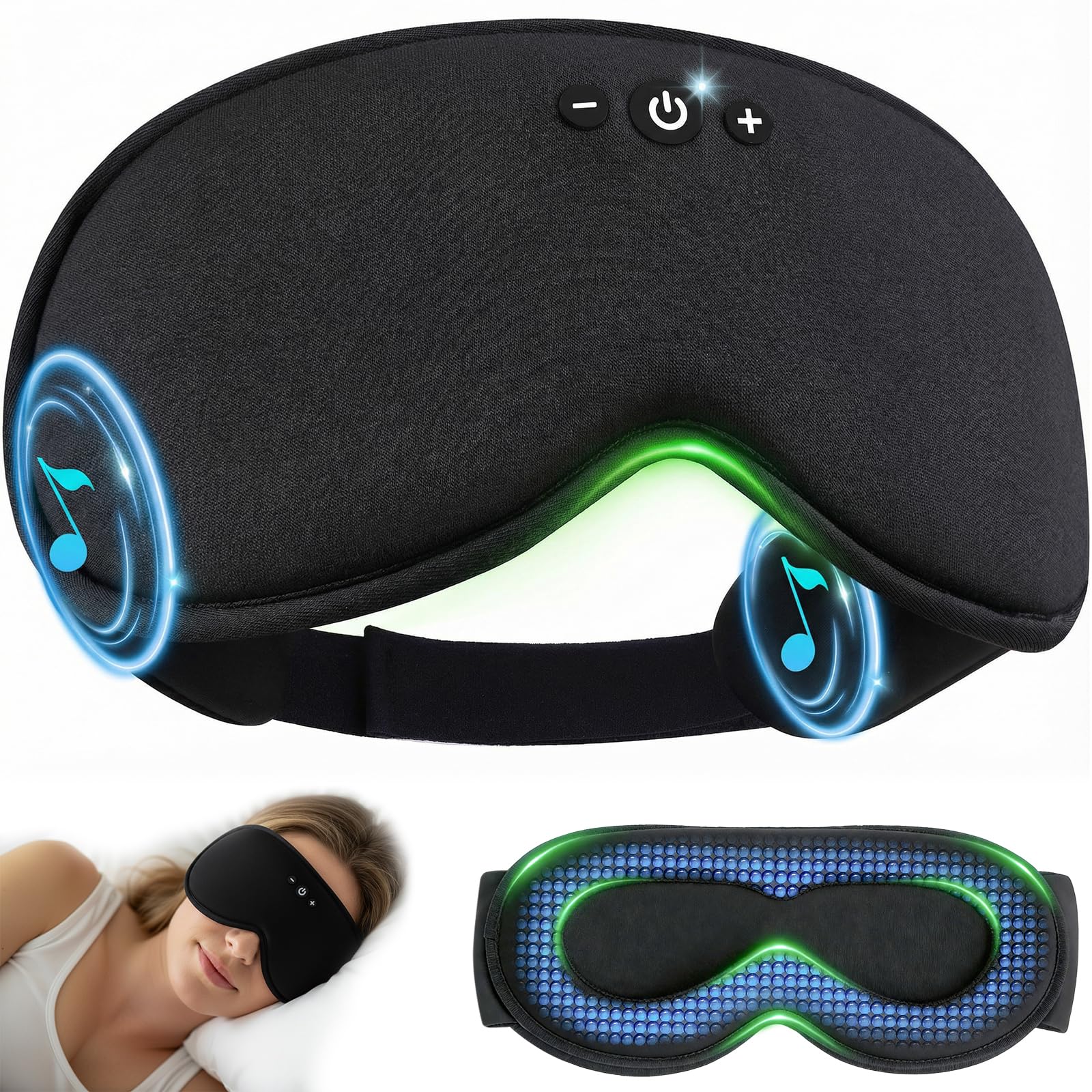 Maschera per dormire Bluetooth V5.4 3D senza fili 100% Blackout Cuffie anti rumore per dormire per uomo donna e per dormienti laterali/viaggi