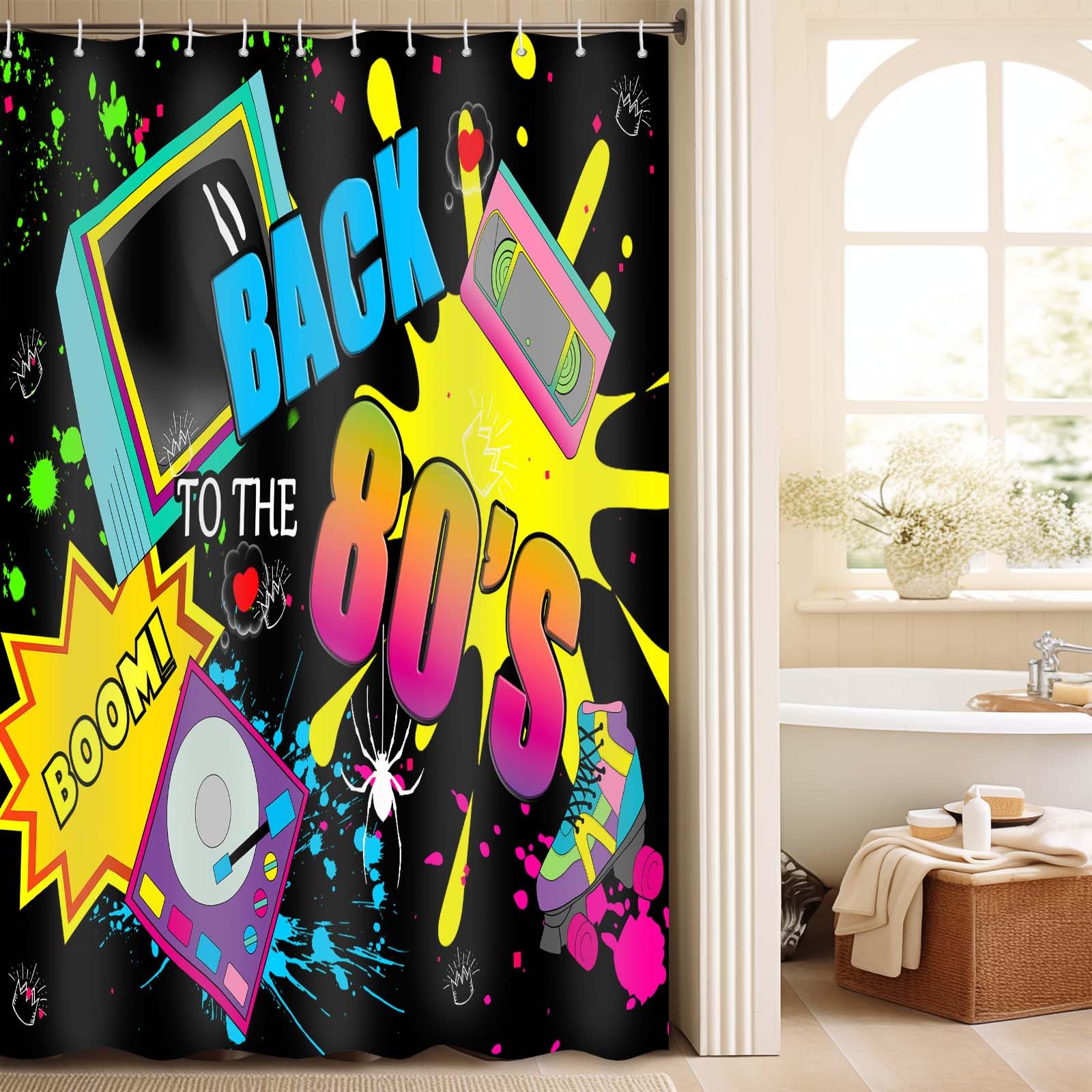 Amazon.com: DLTAY Back to The 80s Shower Curtain Retro Neon 1980 ...