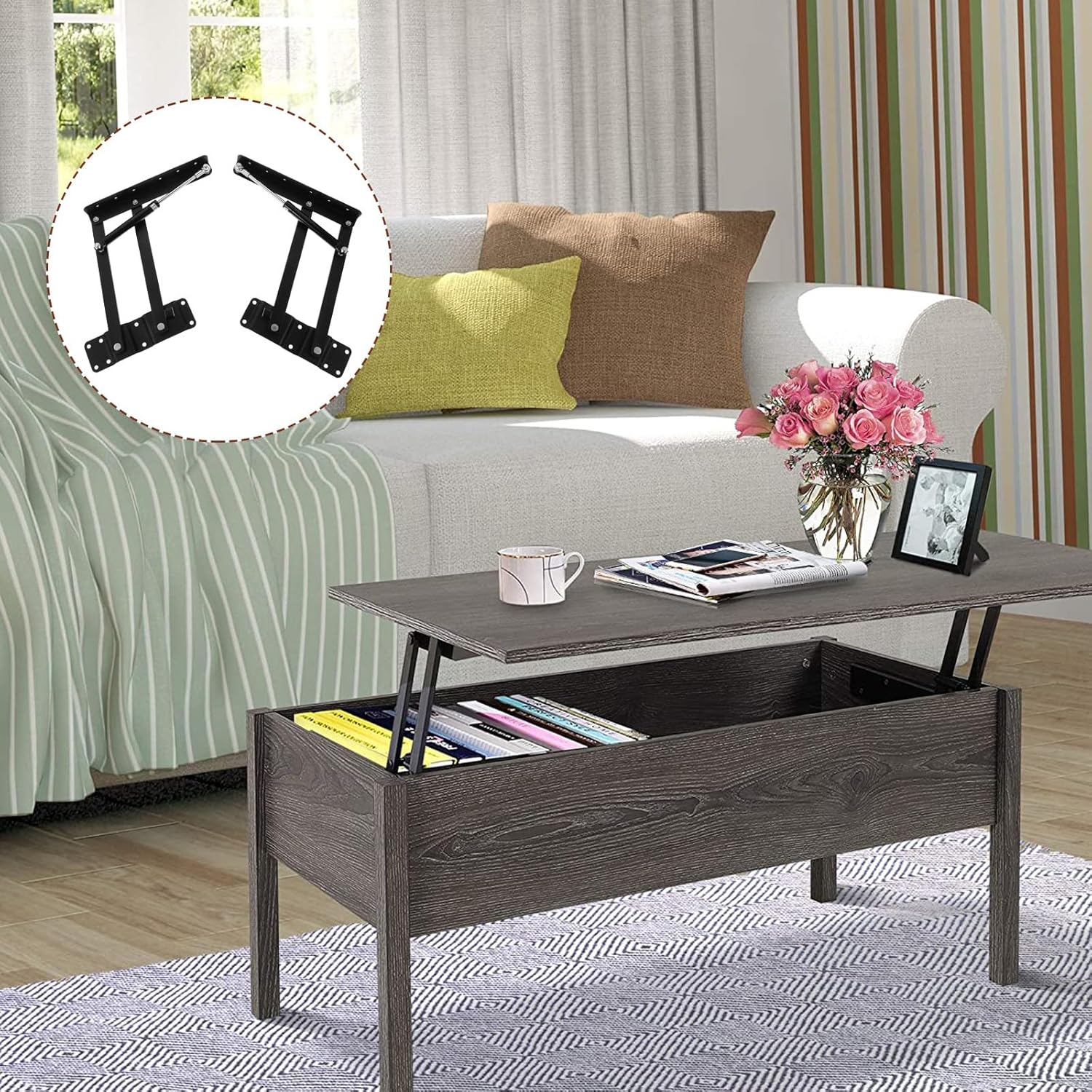 Hydraulic Gas Elevation Coffee Table Mechanism Foldable Steel Tea Table Lifting Bracket with Spring Support Adjustable Furniture Lift Stand