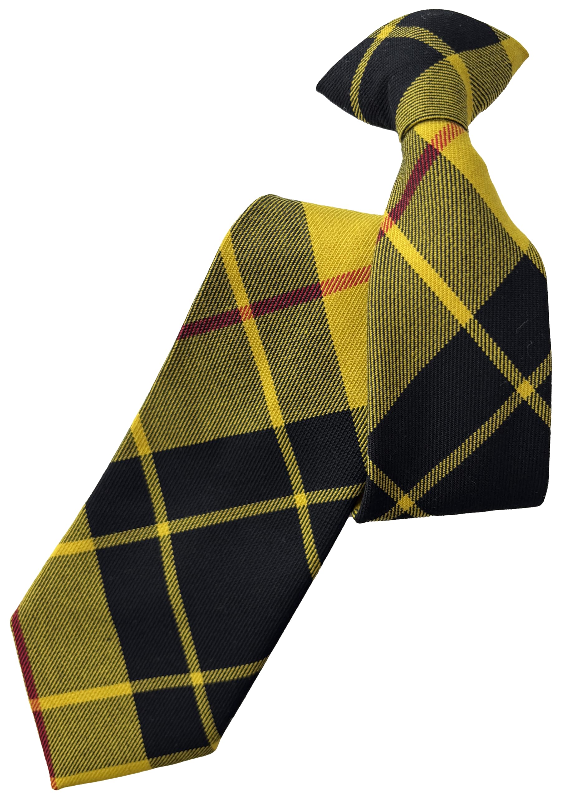 Great British Tie Club Men's Yellow, Black, Red Macleod Of Lewis Tartan Check Clip On Neck Tie