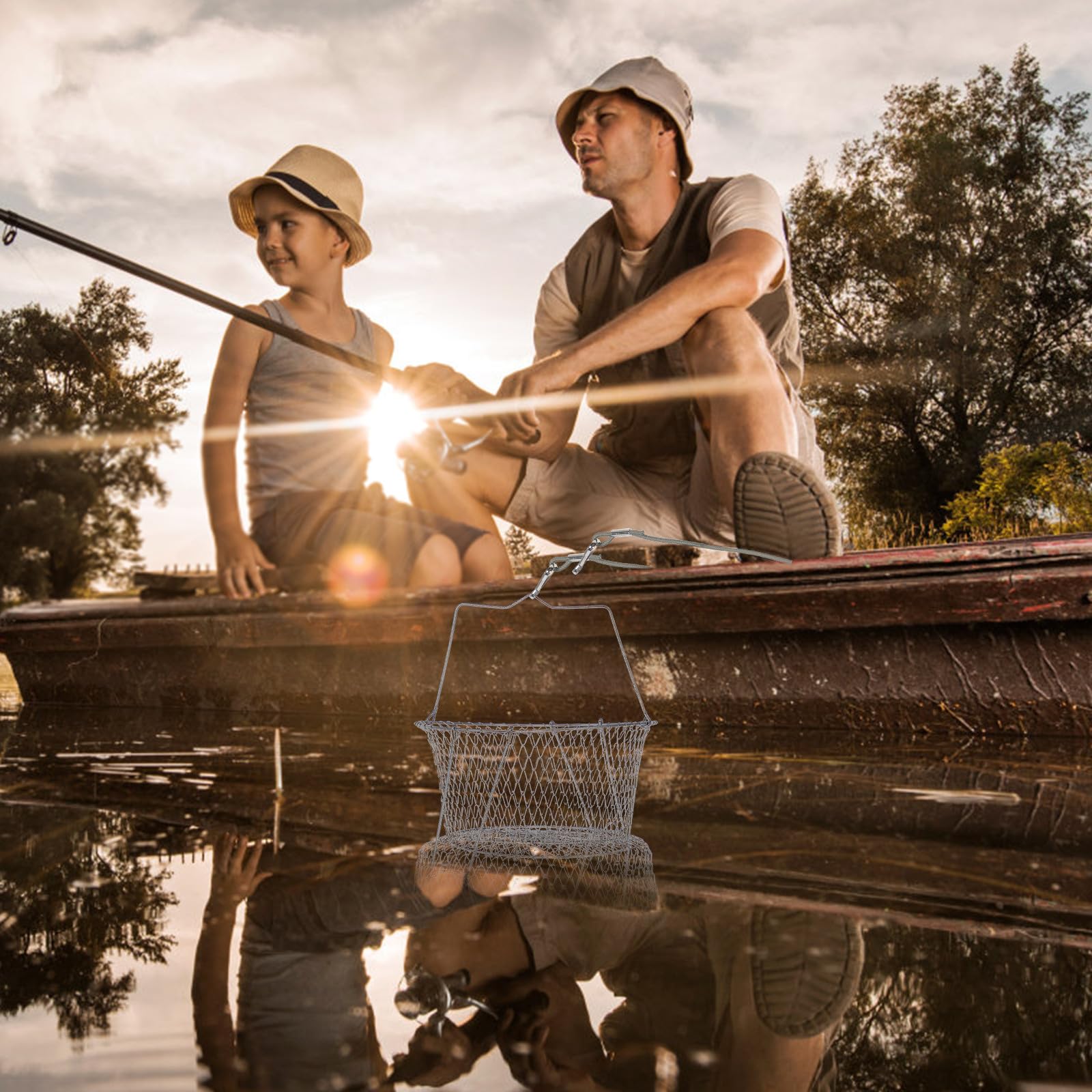 Red de Pesca Metálica Plegable para Cangrejos y Langostas Fondo Plano, Fácil de Almacenar y Portátil para Pesca