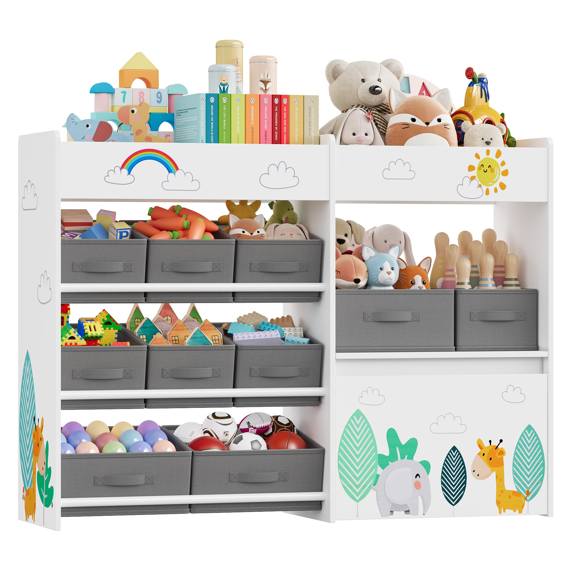 HOCSOK Meuble Rangement Enfant, Rangement Jouet Enfant avec Étagères 4 Tiroirs Roulants Bibliothèque pour Chambre d’Enfant, Blanc, 1 Pièce