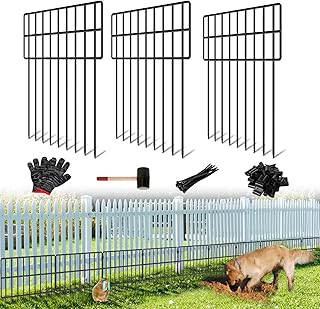 30 Panels Garden Animal Barrier Fence, 32.5ft(L) x 12in(H) No Dig Decorative Fence, 1.2in Spike Spacing Rustproof Metal Garden Fence Border for Dogs Rabbits, Bottom Blocker for Outdoor Yard