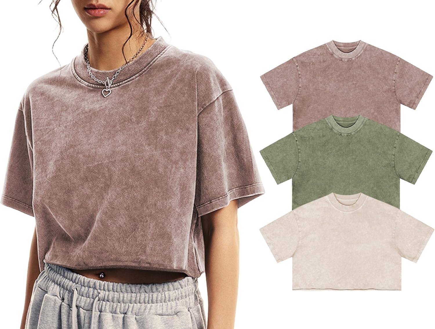 Womens Oversized Vintage T Shirts Casual Cropped Tees Short Sleeve Cotton Acid Wash Tops Summer Grunge Shirts