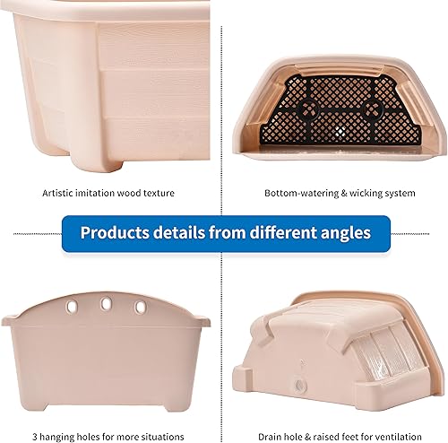 Miniatura 4 de ORIMERC Macetas de madera imitada de 9.8 pulgadas para plantas de interior, macetas colgantes de pared para interiores y exteriores, maceta vertical