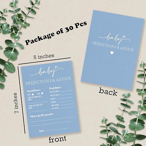Miniatura 2 de Kit de juego de predicciones y consejos para baby shower, minimalismo azul, 30 tarjetas de juego de relleno de doble cara para baby shower, recuerdo