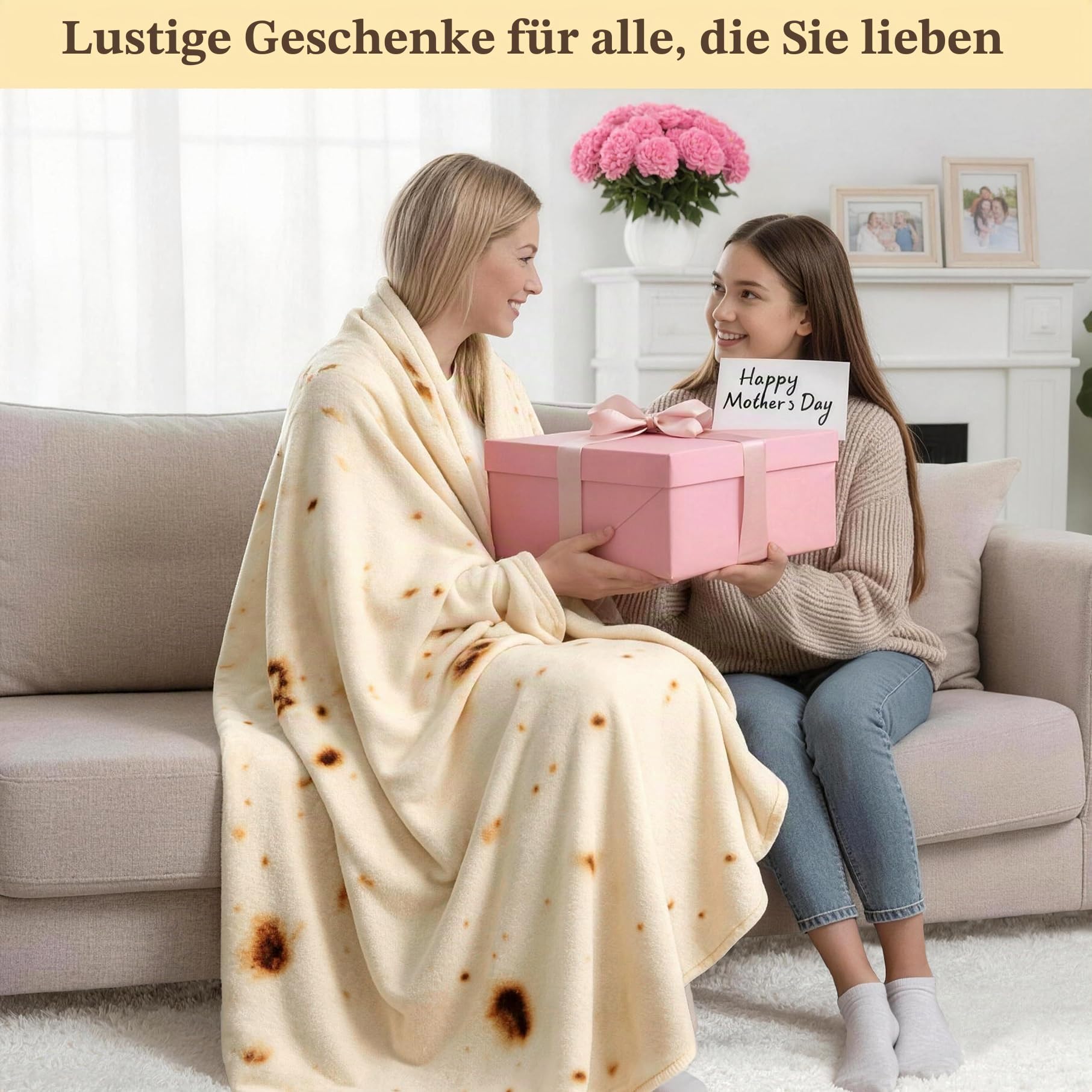 mermaker Burrito-Tortilla-Decke 2.0, doppelseitig, für Erwachsene und Kinder, riesige lustige realistische Lebensmitteldecke, 285 g/m², weiche Flanell-Taco-Decke, 180 cm (Gelb – doppelseitig)